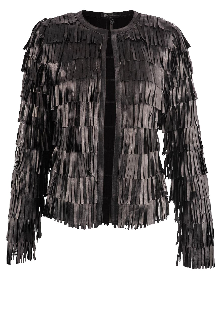 Belgin Francis Black Fringe Jacket - Stylish Women's Leather Biker Jacket with Tassels | Perfect for Motorcycle Riding, Night Out, and Fashion Statement