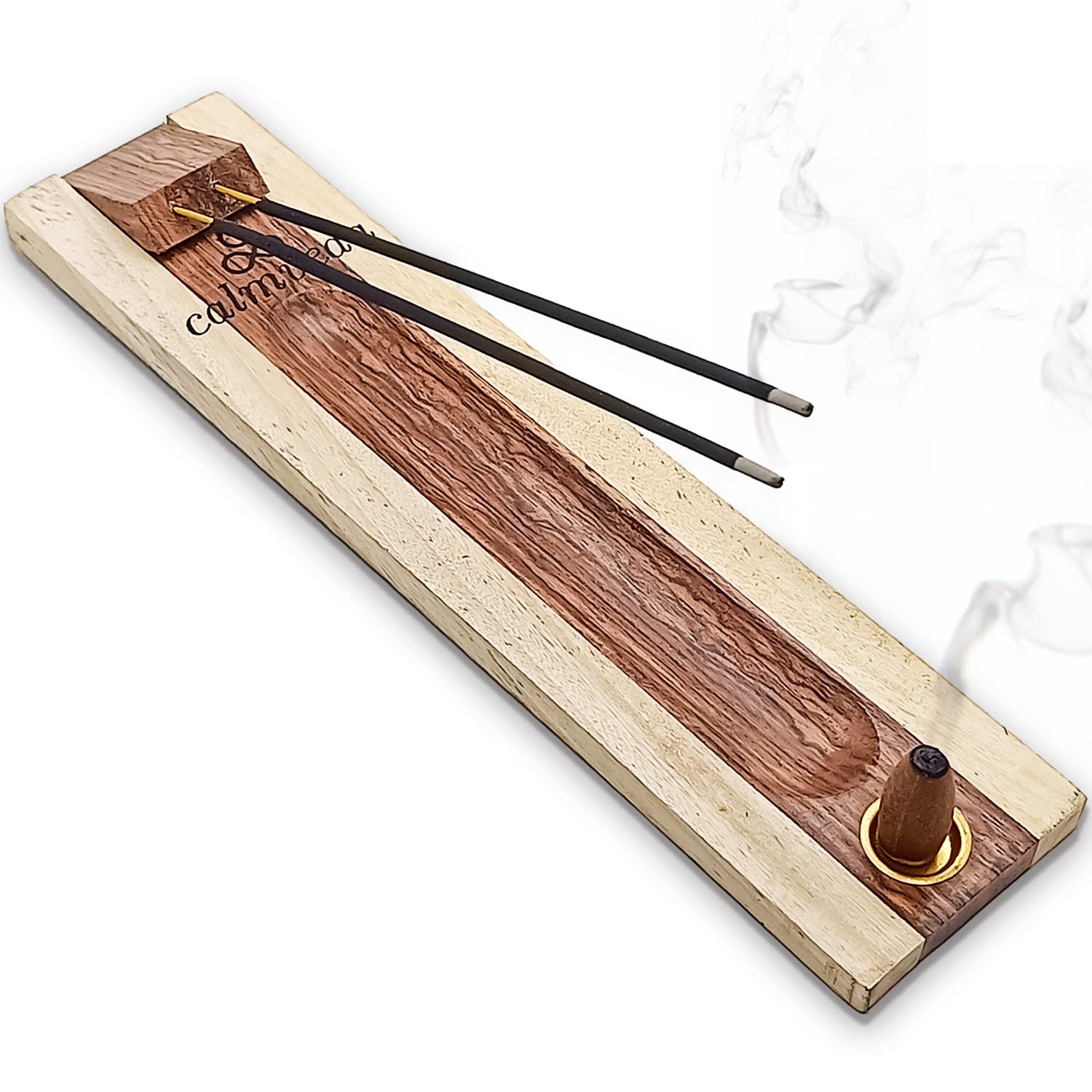 Handmade Rosewood Incense Holder for Sticks and Cones - 11 Inch Dual Incense Burner with Natural Wood Finish | Perfect for Meditation, Yoga, Aromatherapy and Home Decor