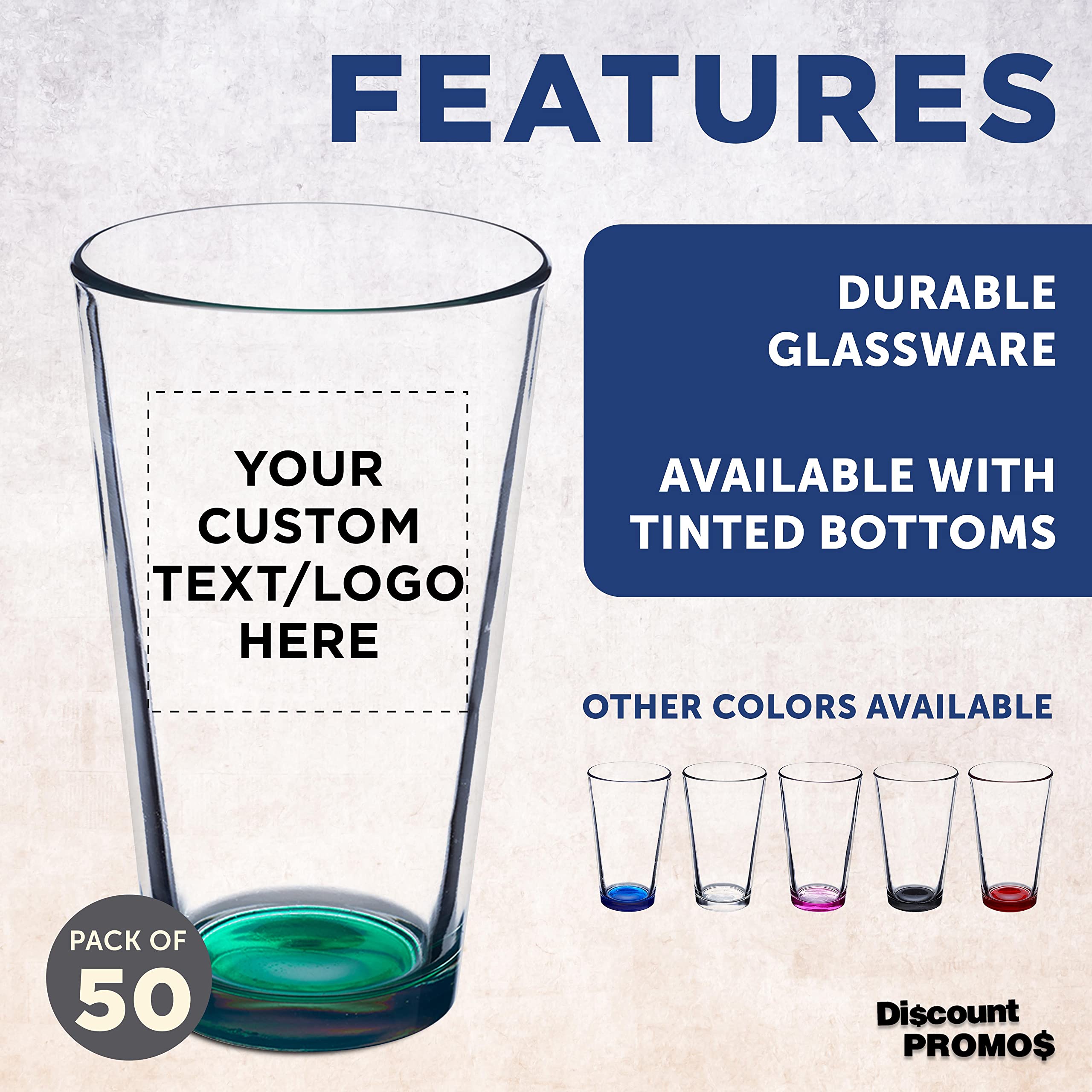 Custom Engraved 16 oz Beer Pint Glasses - Bulk Set of 50 Heavy Duty Bar Glasses with Thick Base | Personalized Restaurant Glassware, Stackable Design - Ideal for Bars, Pubs, Catering Events & Commercial Use