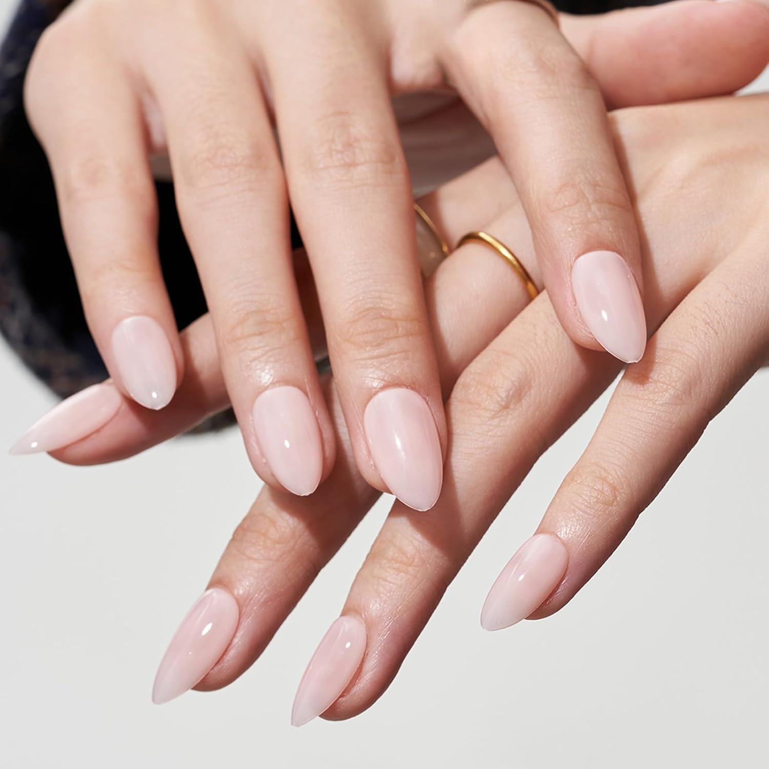 GLAMERMAID 24Pcs Short Almond Press on Nails - Spring Summer Nude Jelly Gel Fake Nails with Glossy UV Finish | Reusable Acrylic False Nails Manicure Kit for Women | Perfect for Parties, Weddings & Everyday Wear