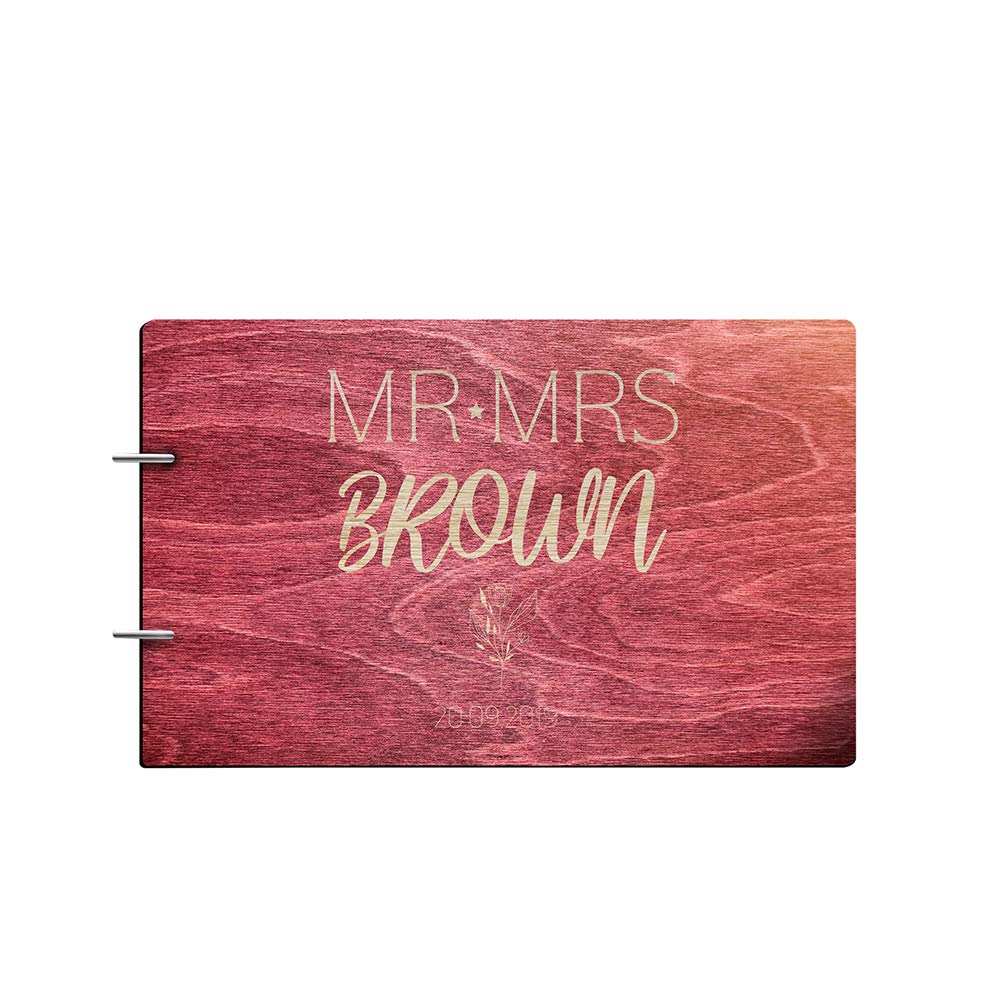 Personalized Handmade Mr & Mrs Wedding Guest Book - Custom Engraved Wood Alternative Memory Album for Bride & Groom (Rosewood) | Perfect for Wedding Receptions, Anniversaries & Newlywed Gifts