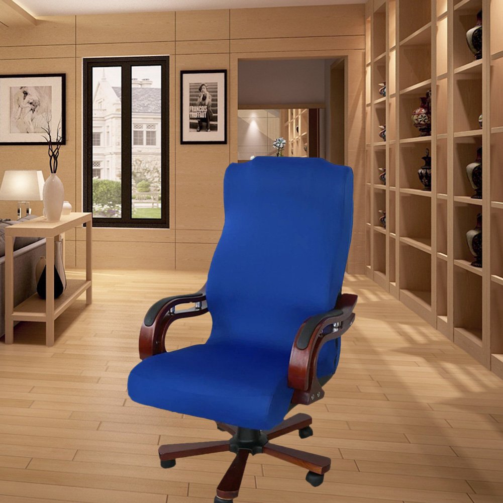 Stretch Polyester Office Chair Cover - L Size Blue for Computer & Desk Chairs