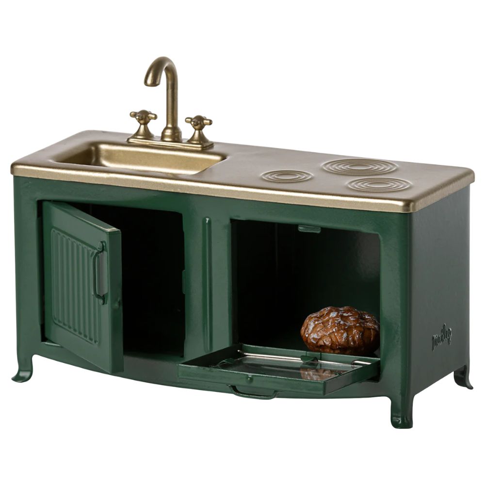 Maileg Mouse Kitchen Playset - Dark Green Miniature Toy for Pretend Play & Kids' Role-Playing Games | Perfect for Dollhouse Accessories & Imaginative Playtime