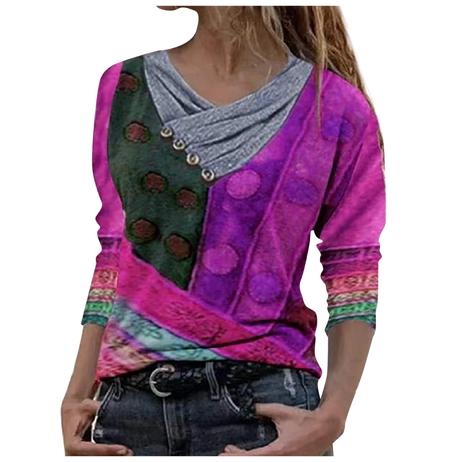 Trendy Women's Loose Fit Tie-Dye Print Long Sleeve Tunic Top with Embroidery Collar - Casual Spring Shirt for Everyday Wear, Office & Weekend Outings