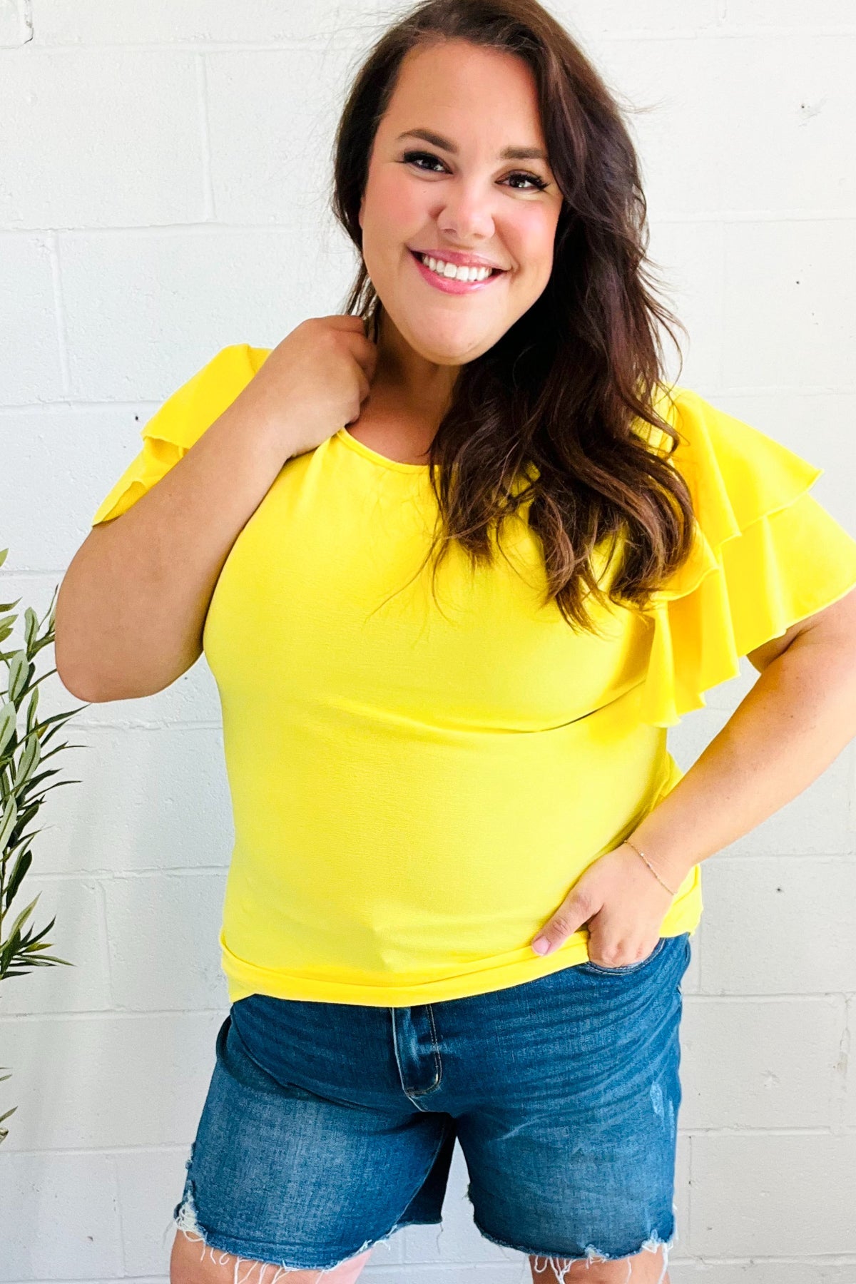 Stylish Yellow Tiered Double Ruffle Sleeve Blouse for Women - Perfect for Spring Outfits, Date Nights & Office Wear