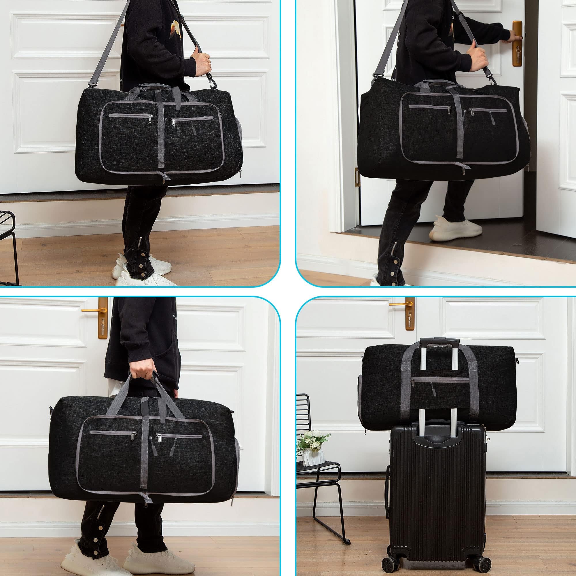 Vomgomfom Travel Duffle Bag for Men & Women - 65L/85L/115L Foldable Gym Bag with Shoe Compartment | Water-Resistant Overnight Bag for Travel, Sports, Gym & Weekend Getaways