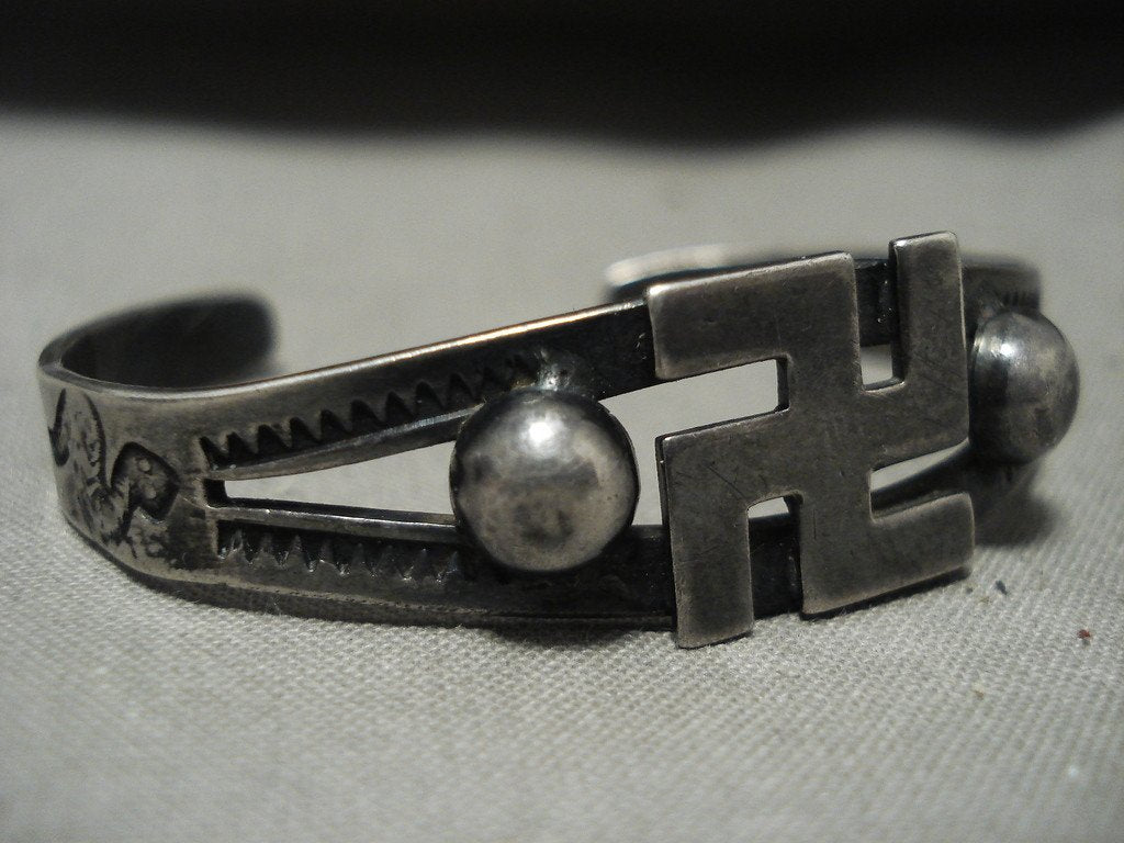 Vintage Navajo Whirling Logs Silver Bracelet - Authentic Native American Jewelry from 1920s-1930s - Perfect for Boho Fashion, Western Style & Cultural Collectors