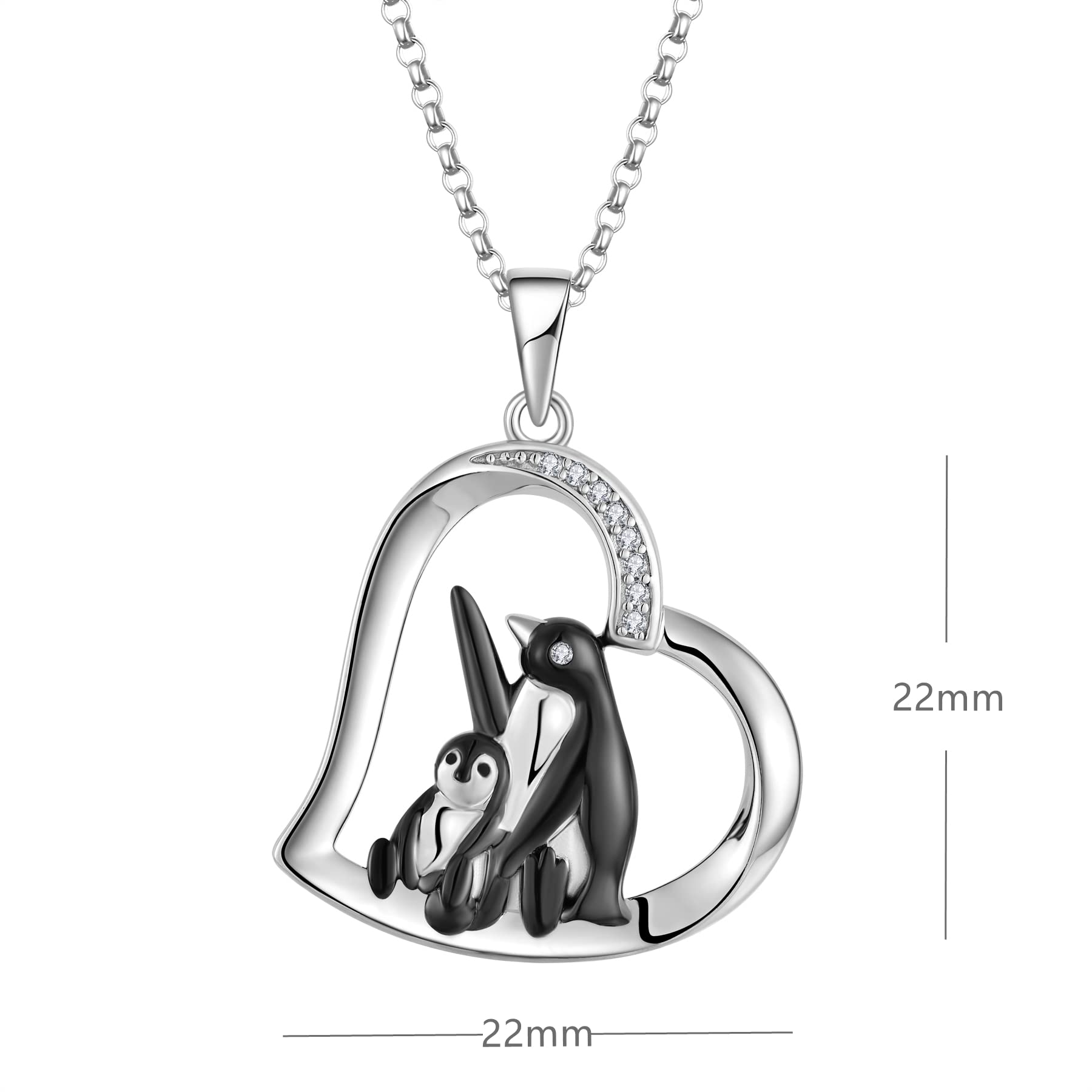 JO WISDOM 925 Sterling Silver Penguin Pendant Necklace with Cubic Zirconia - Elegant Animal Jewelry Gift for Women, Perfect for Christmas, Birthday & Anniversary Gifts