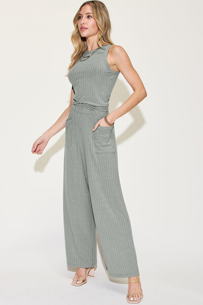 Basic Bae Full Size Ribbed Tank Top and Wide Leg Pants Set - Women's Casual Lounge Outfit for Home, Yoga & Streetwear Fashion