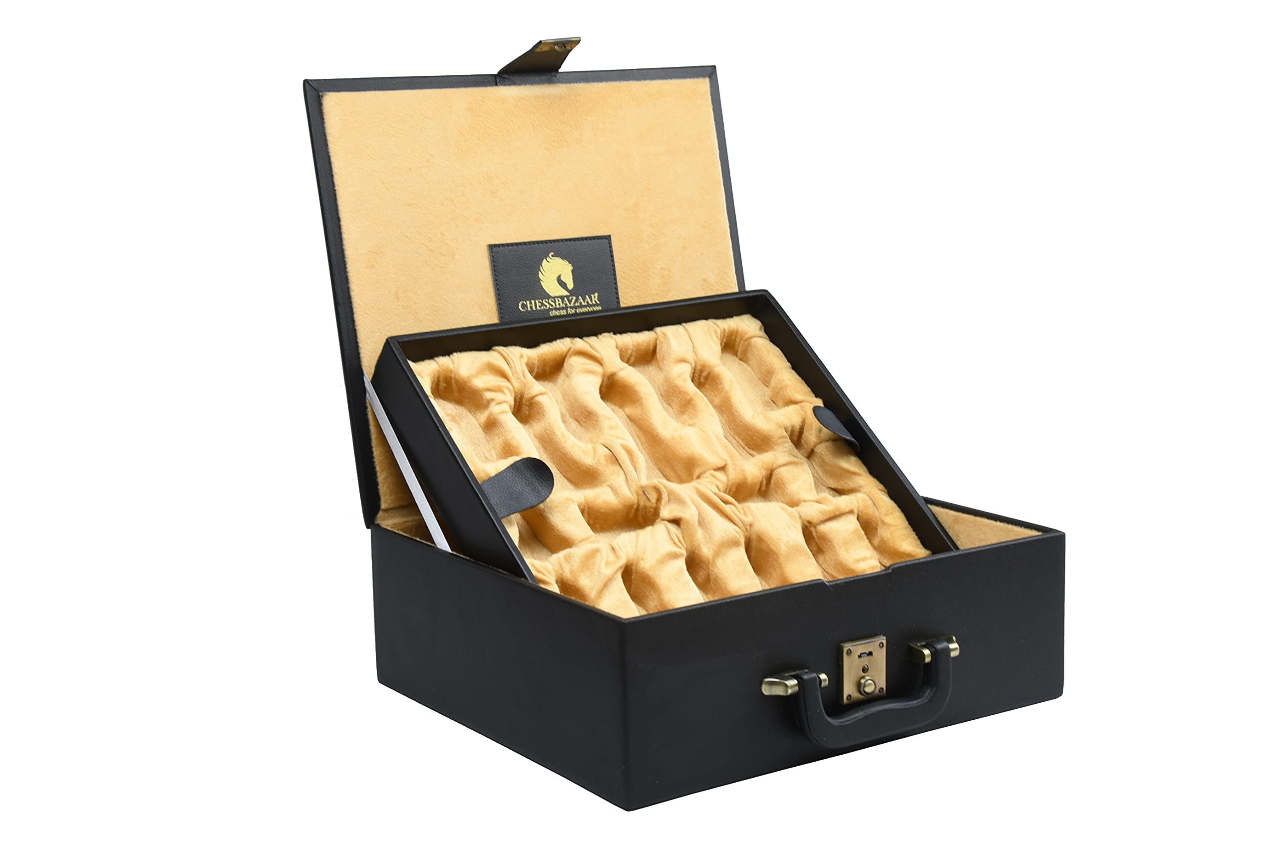 Premium Wooden Chess Set Storage Box with Double Tray & Fixed Slots - Fits 4