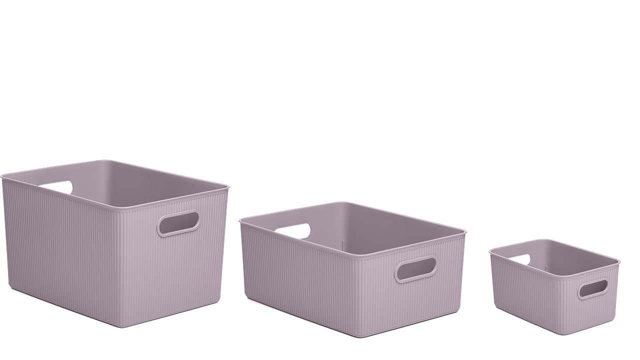 Superio Ribbed Storage Bins Set of 3 (X-Large, Large, Medium) - Decorative Plastic Organizer Baskets for Home, Closet & Shelves - Lilac Purple Storage Containers | Perfect for Bedroom, Bathroom & Office Organization