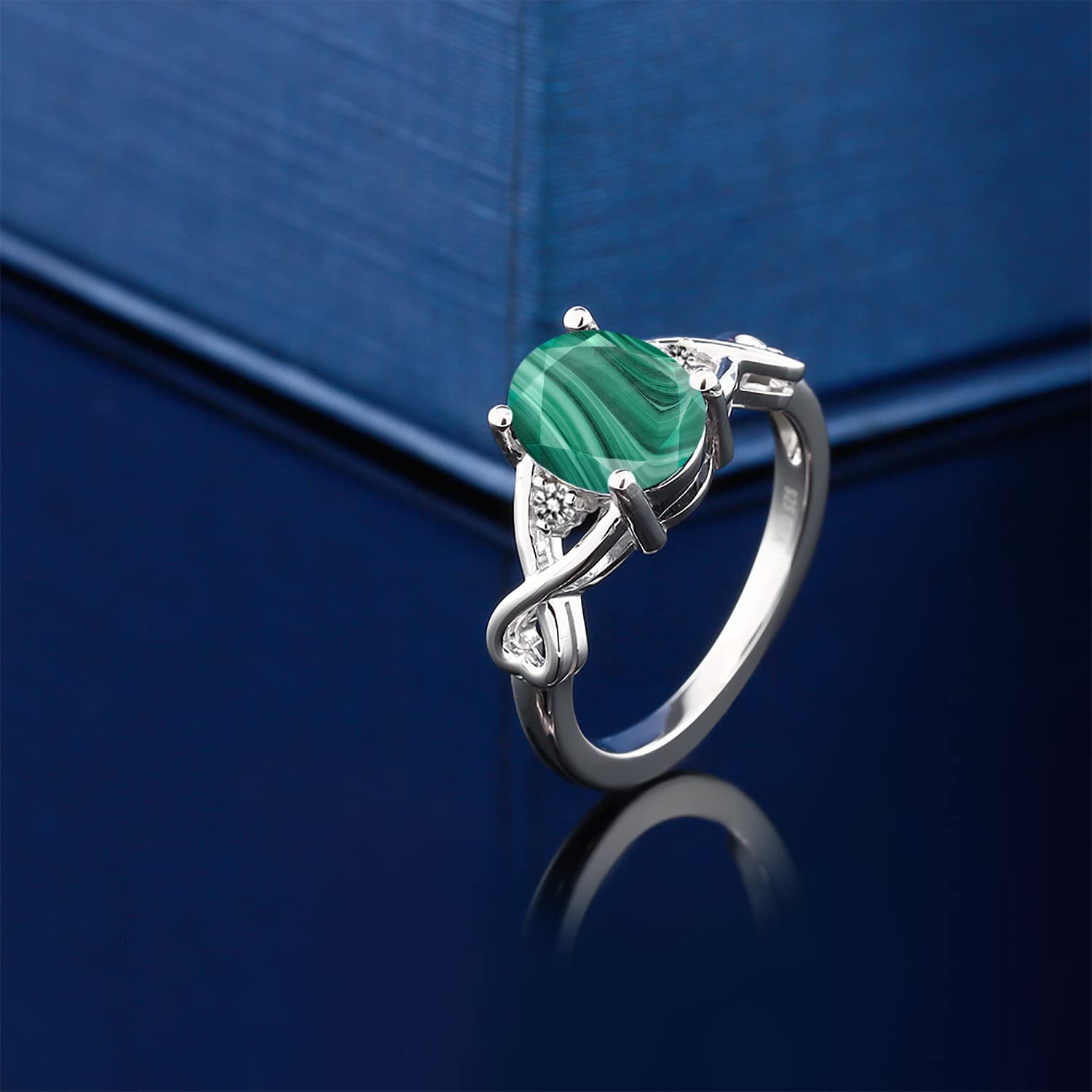 2.56 Ct Oval Green Malachite & White Diamond Sterling Silver Ring for Women | 925 Silver Engagement Ring | Gem Stone King | Perfect for Weddings, Anniversaries & Special Occasions
