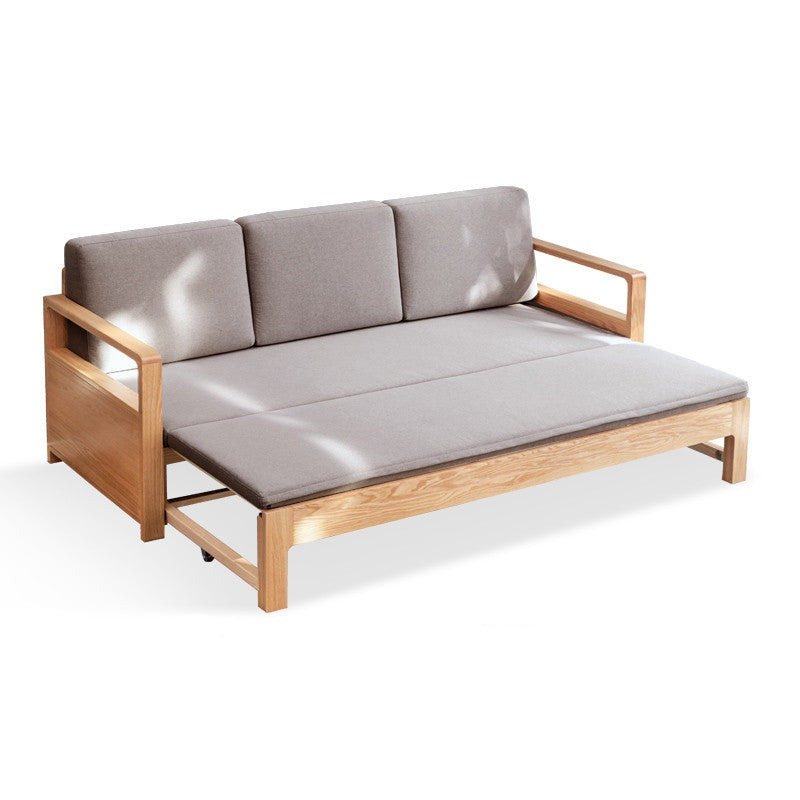 Oak Solid Wood Folding Storage Sofa Bed - Convertible Guest Bed & Space-Saving Furniture for Small Apartments, Living Rooms & Dorm Rooms