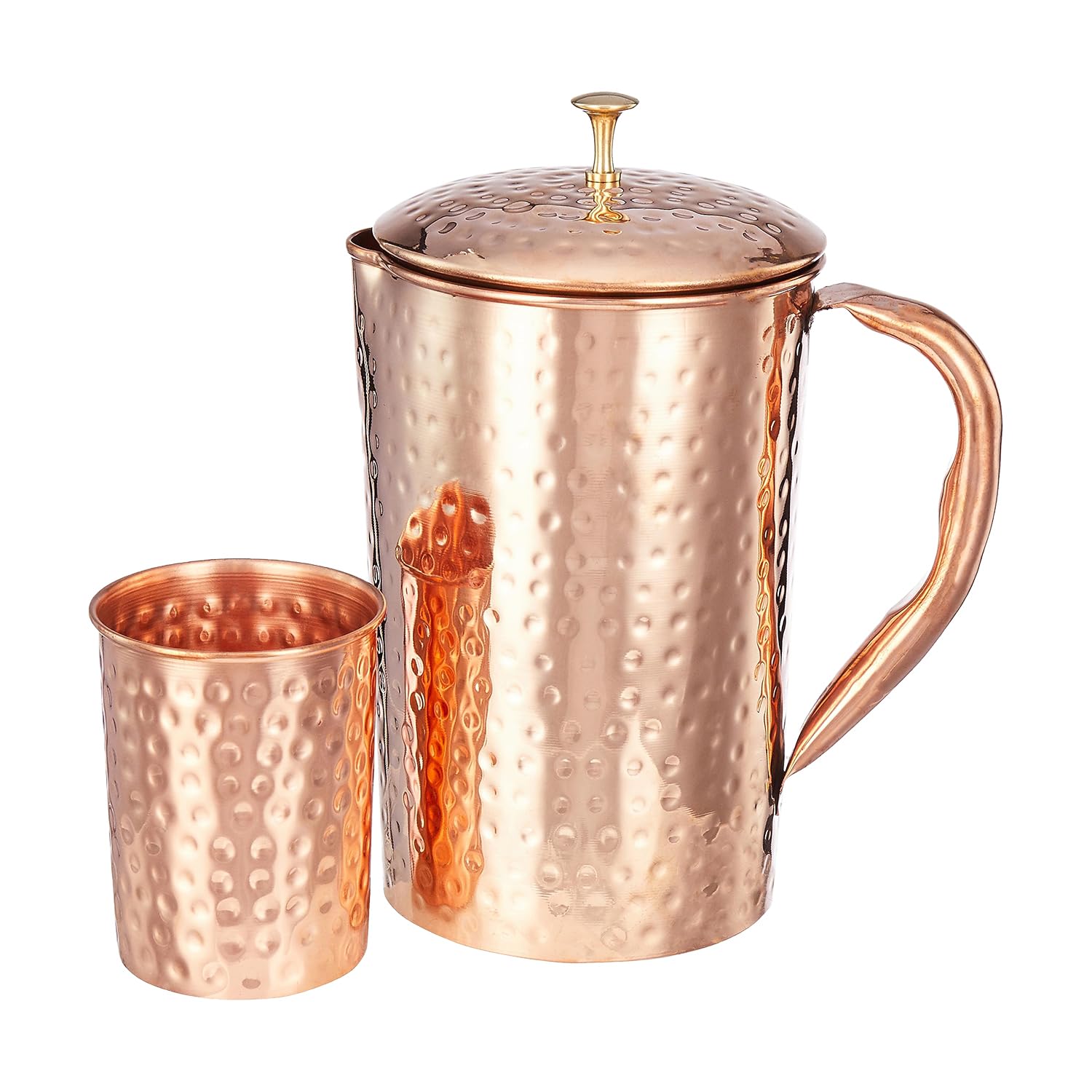Solimo Hammered Copper Jug with Copper Glass - 1350ml (45.6 oz) - Elegant Water Pitcher for Home, Bar & Party - Perfect for Iced Tea, Lemonade & Cocktails