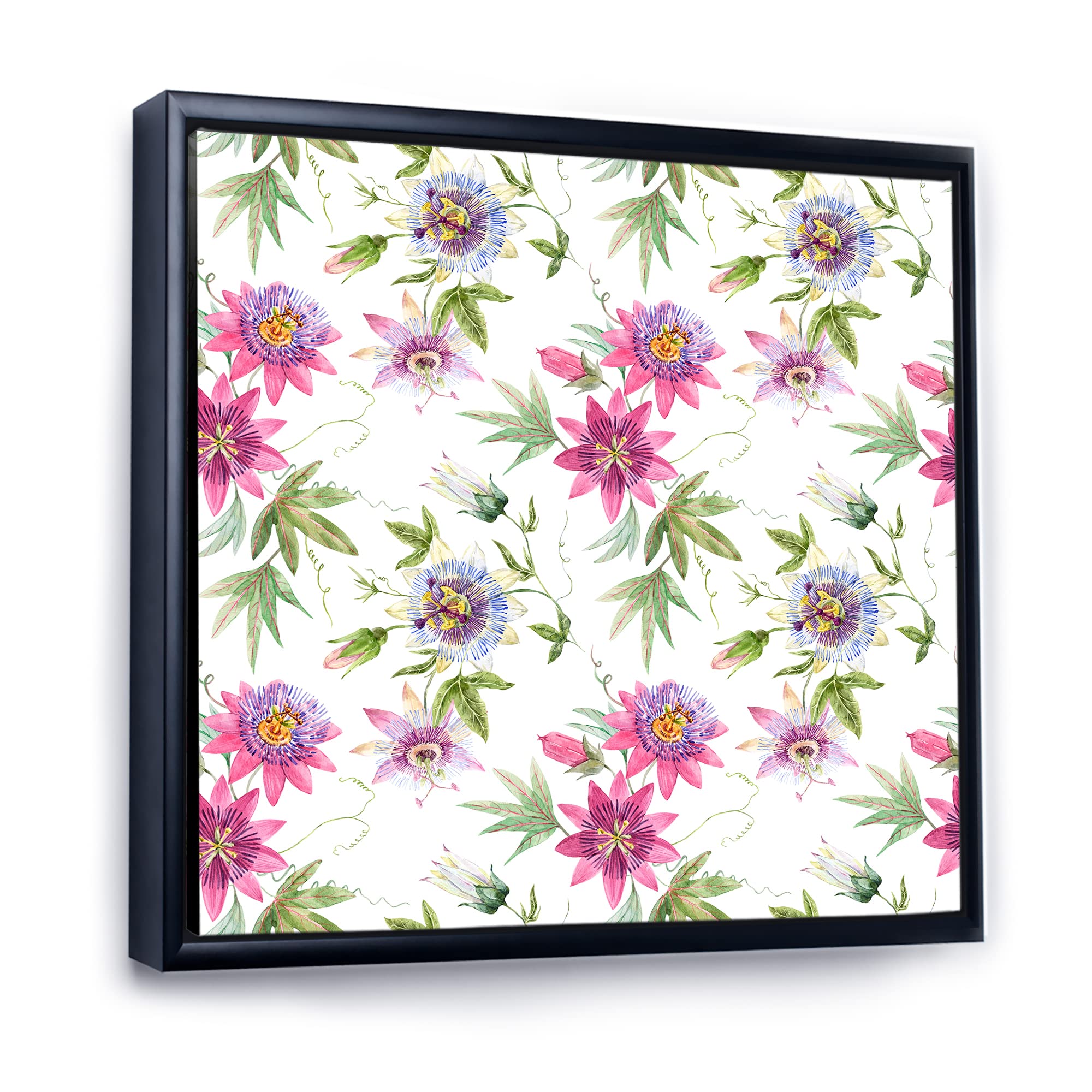 DesignQ Pink Passionflower Framed Canvas Wall Art Print - Vibrant Floral Home Decor for Living Room, Bedroom & Office