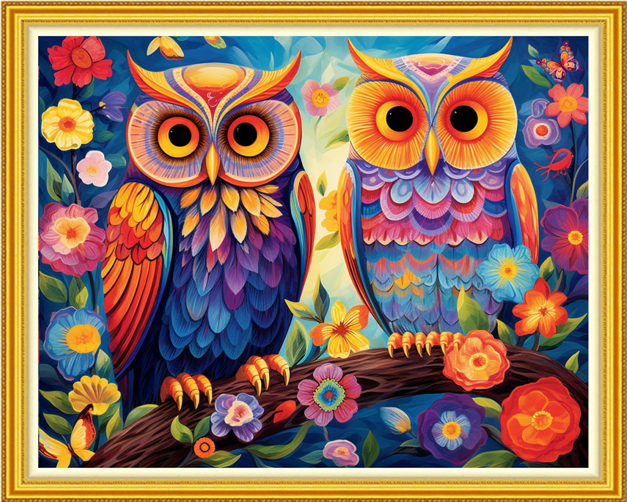 DMCVIVR Beginner Cross Stitch Kit - Colorful Owl Embroidery Design (11CT, 16x20 Inch) for Adults & Kids | DIY Needlepoint Craft for Home Decor & Gift Giving
