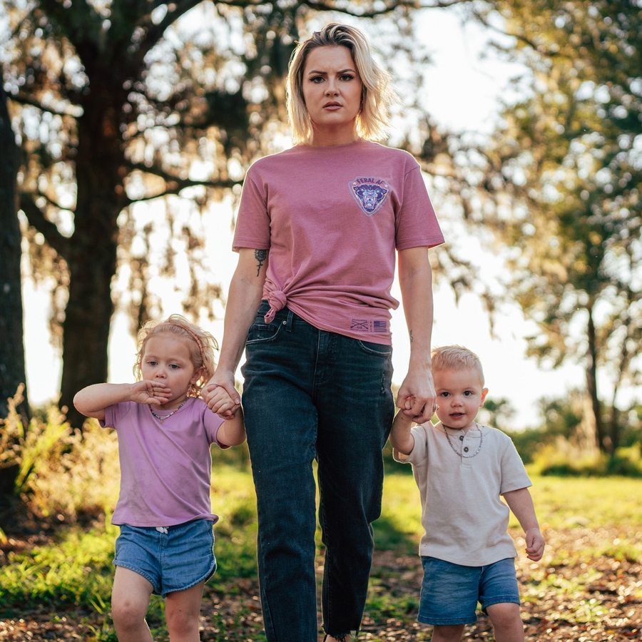 Women's Feral AF Mom Boyfriend Fit T-Shirt - Heather Mauve | Soft Relaxed Fit Tee for Casual Wear, Lounge & Everyday Outfits