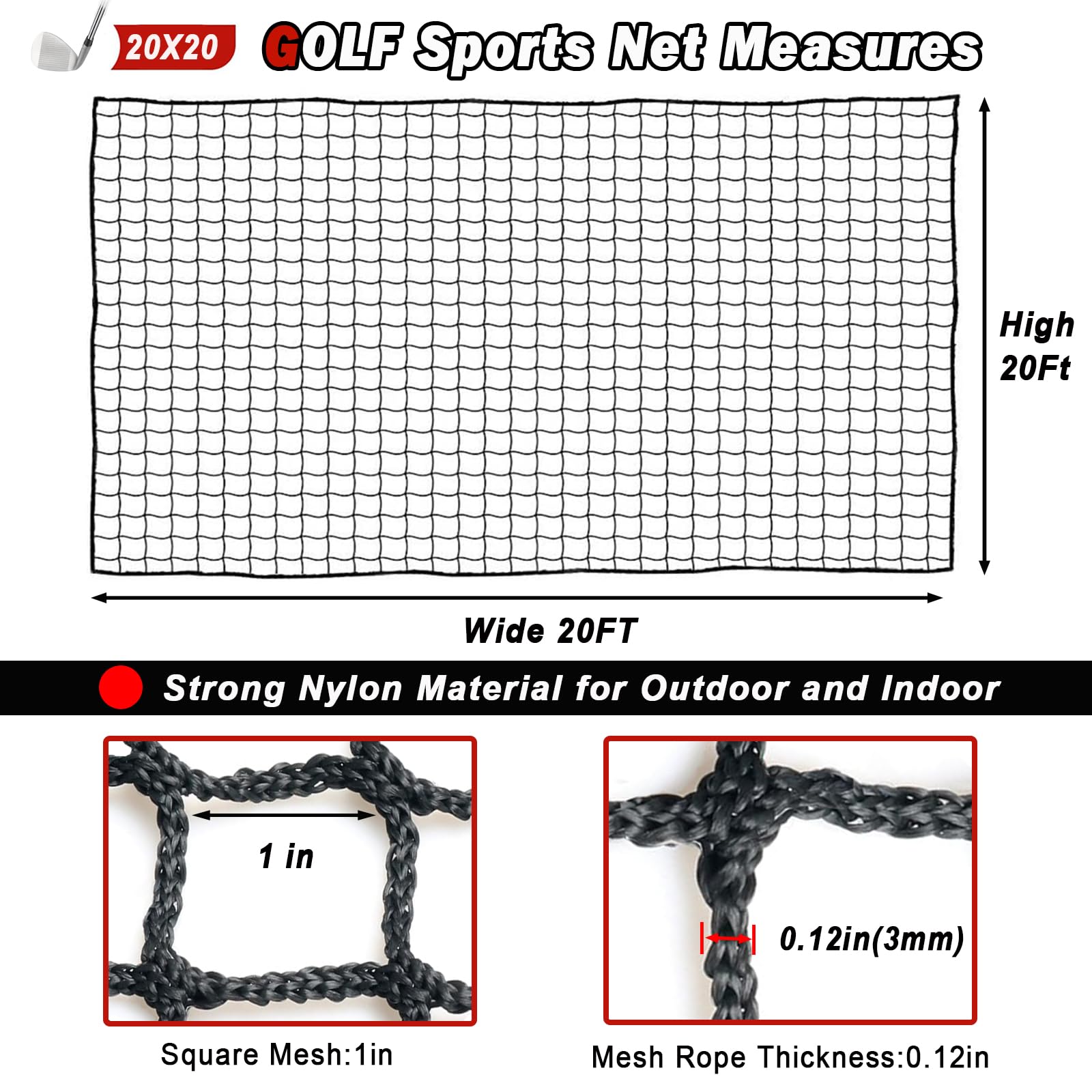 **Heavy Duty Golf Practice Net - Sports Barrier Netting for Golf, Baseball, Hockey & Soccer - DIY Ball Training Net for Backyard & Indoor Use**