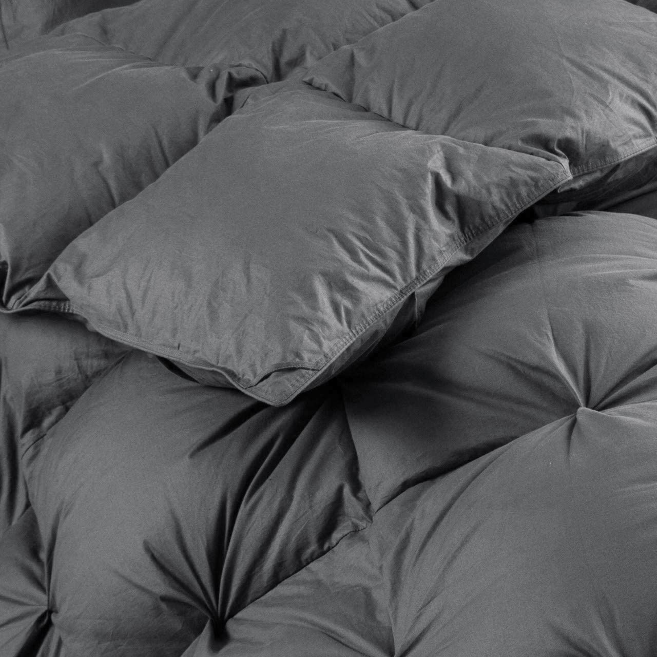 Luxurious King Size Goose Down Feather Comforter Duvet Insert - 100% Egyptian Cotton Cover, 90 oz Fill Weight - Gray Pinch Pleat Design - Perfect for Master Bedrooms & Luxury Hotels