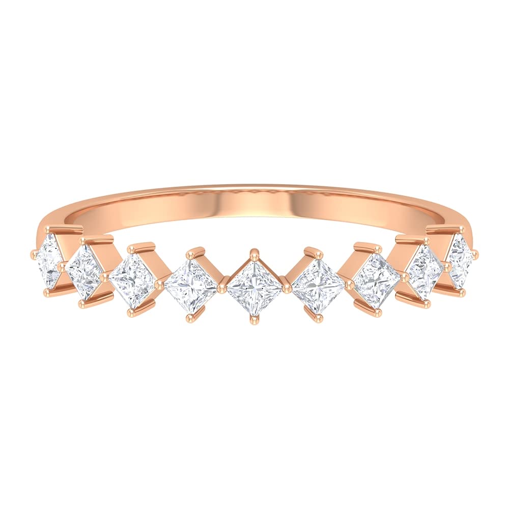 1/2 CT Princess Cut Diamond Half Eternity Ring for Women - 14K Solid Gold Geometric Wedding Band, Anniversary Gift for Her - Perfect for Engagement, Valentine's Day & Special Occasions