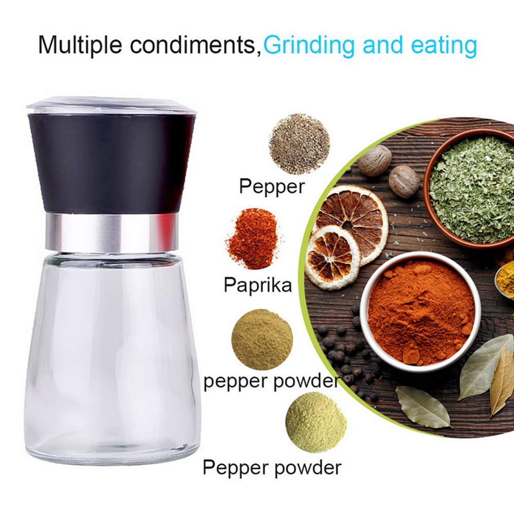 Premium Glass Salt and Pepper Grinder Set - Adjustable Coarseness Ceramic Mill with Easy Refill - 2 Piece Kitchen Essential for Cooking, Dining & Gifting