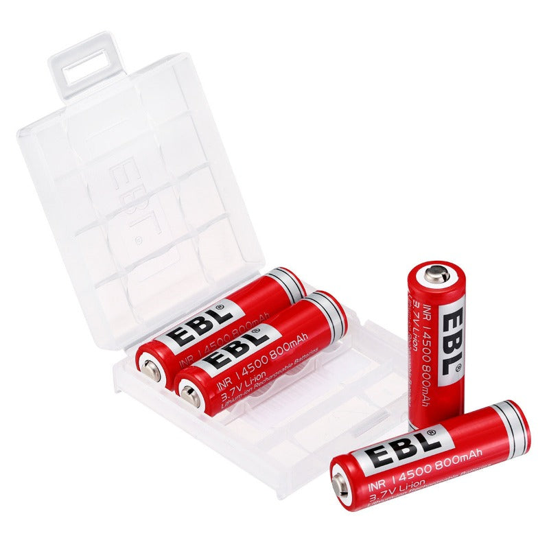 EBL 14500 3.7V 800mAh Lithium Ion Rechargeable Batteries - High Performance for Flashlights, LED Lights & Electronic Devices - 4 Pack