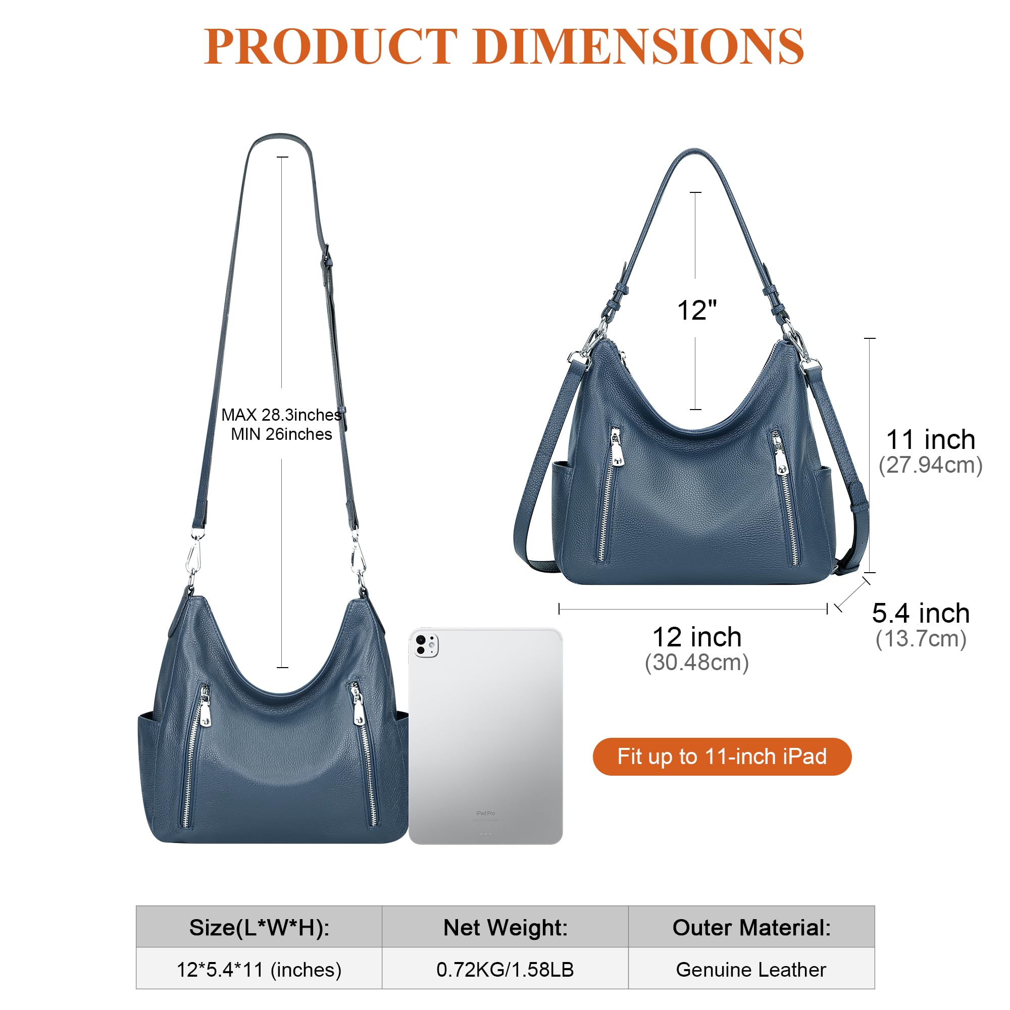 Genuine Leather Hobo Shoulder Bag for Women - Stylish Crossbody Purse with Medium Size - Perfect for Work, Travel & Everyday Use