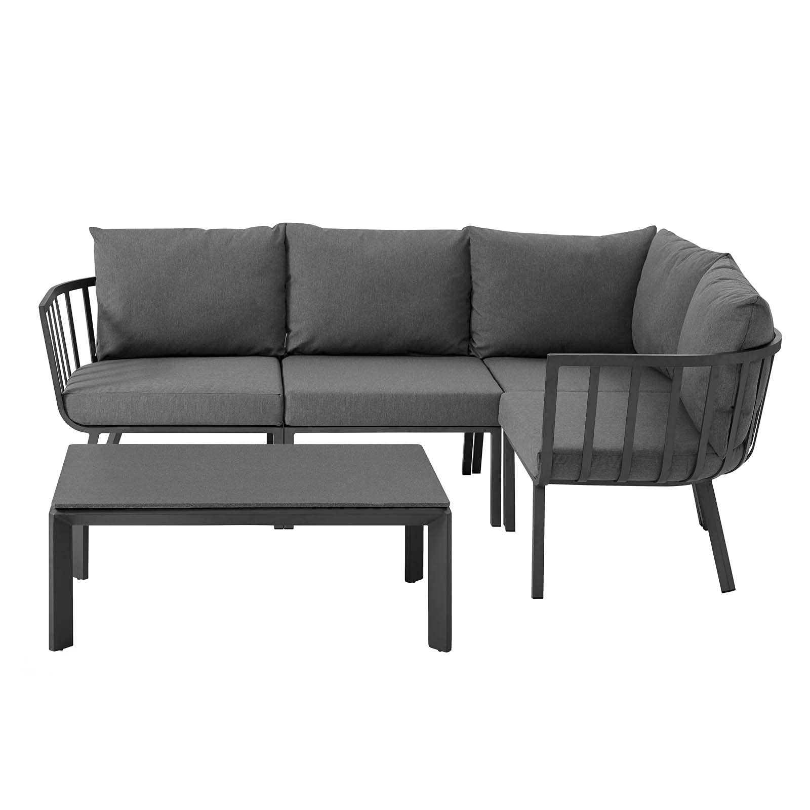 Modern Lounge Sectional Sofa Chair Set - Aluminum Metal Frame, Grey Gray, Outdoor Patio Balcony Bistro Furniture for Relaxing and Entertaining