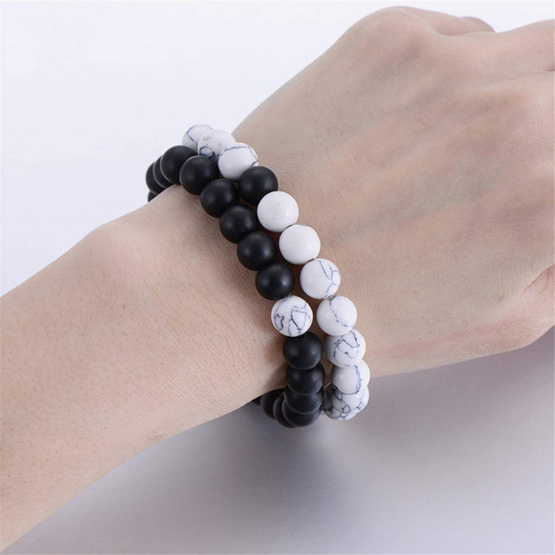 His & Hers Matching Bracelet Set - Black & White Beaded Couple Bracelets for Men & Women - Romantic Gift for Couples, Friendship Jewelry - Perfect for Anniversaries, Valentine's Day & Date Nights