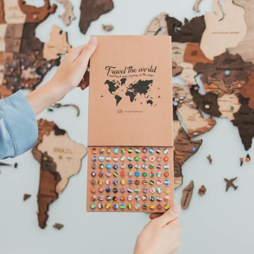 3D Wooden World Map Wall Art - Large Wood Wall Décor for Home, Office & Kitchen | Housewarming Gift with Push Pins & Flags | Perfect for Travel Lovers & Geography Enthusiasts | Wall Decor for Living Room, Bedroom or Workspace