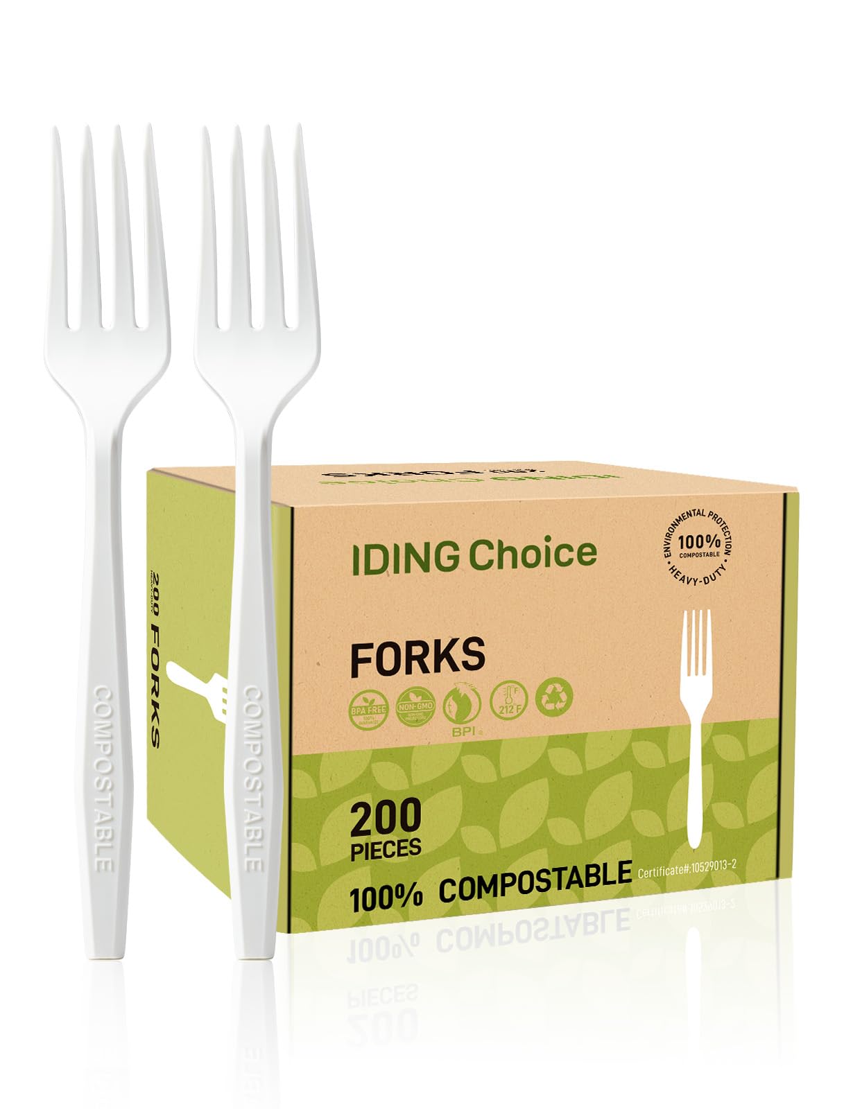 200 Count Compostable Forks - Heavy Duty Disposable Cutlery Set, Eco-Friendly White Flatware for Parties, Weddings, BBQs & Outdoor Events (Plastic-Free, Biodegradable Utensils) - Perfect for Office Lunches, Picnics, and Sustainable Dining