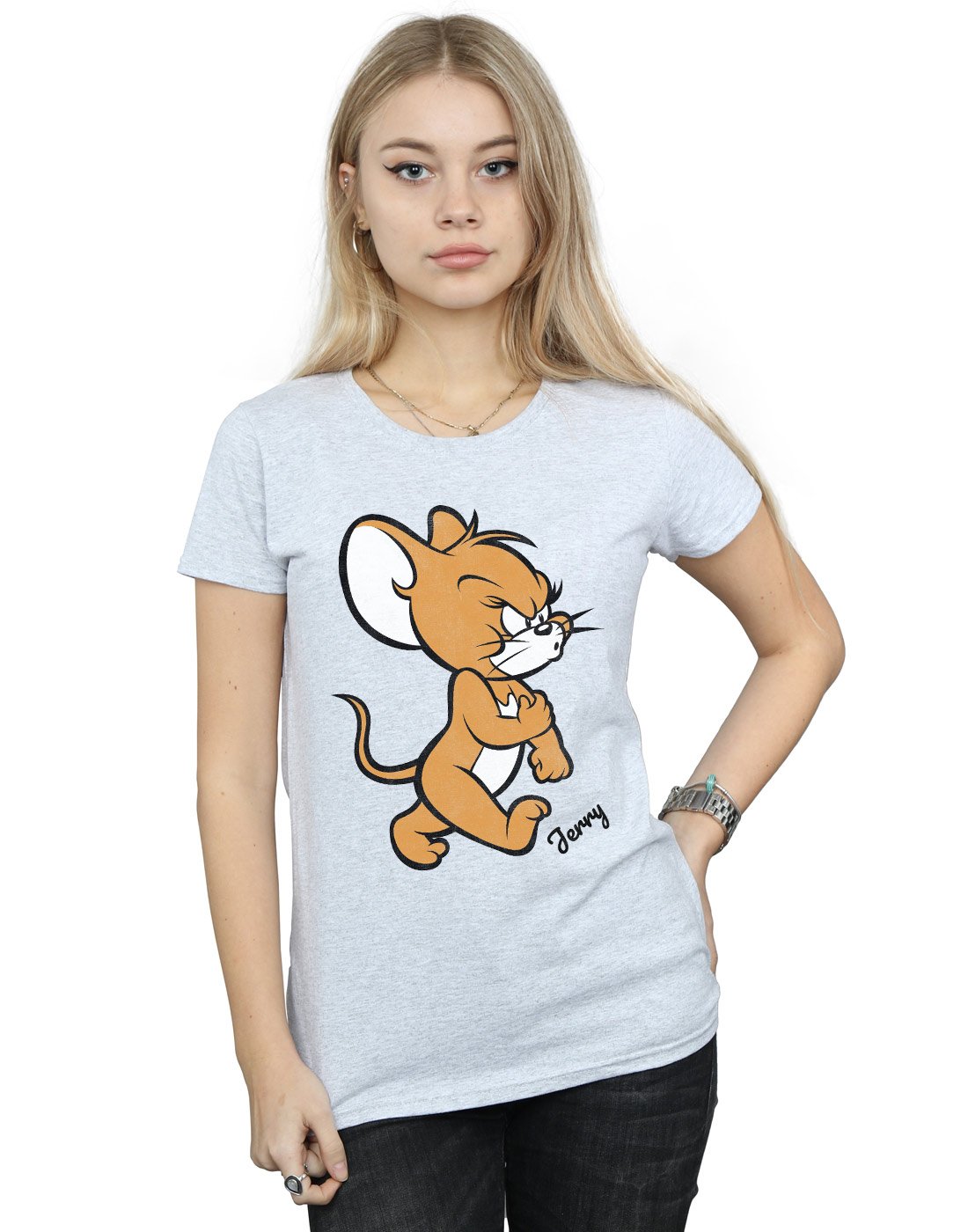Tom and Jerry Women's Angry Mouse Graphic T-Shirt - Sport Grey - Medium Size - Casual Wear & Cartoon Lovers Gift