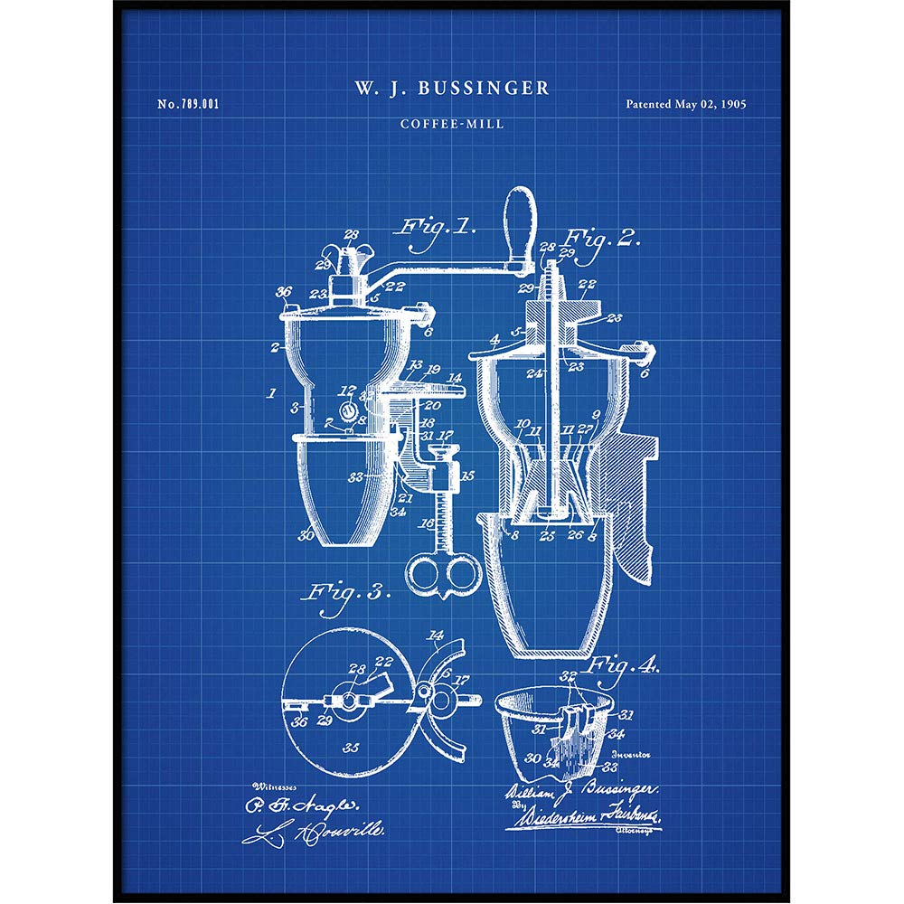 Vintage 1905 Coffee Mill Grinder Wall Art Print - Retro Kitchen Decor, Coffee Shop & Restaurant Poster - Perfect Gift for Coffee Lovers (QP490) - Ideal for Home, Café & Office Décor