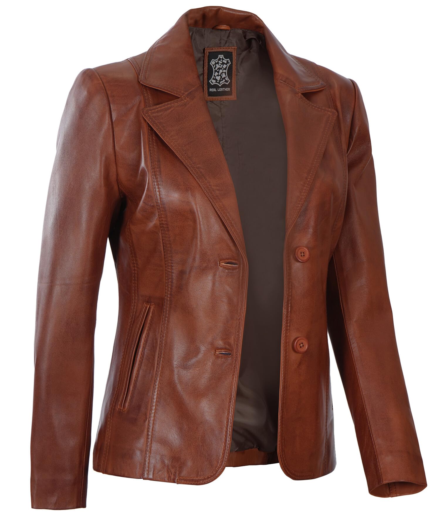 Women's Real Lambskin Leather Blazer Jacket - Business Casual Blazer for Women - Premium Faux Leather Jacket for Office & Evening Wear