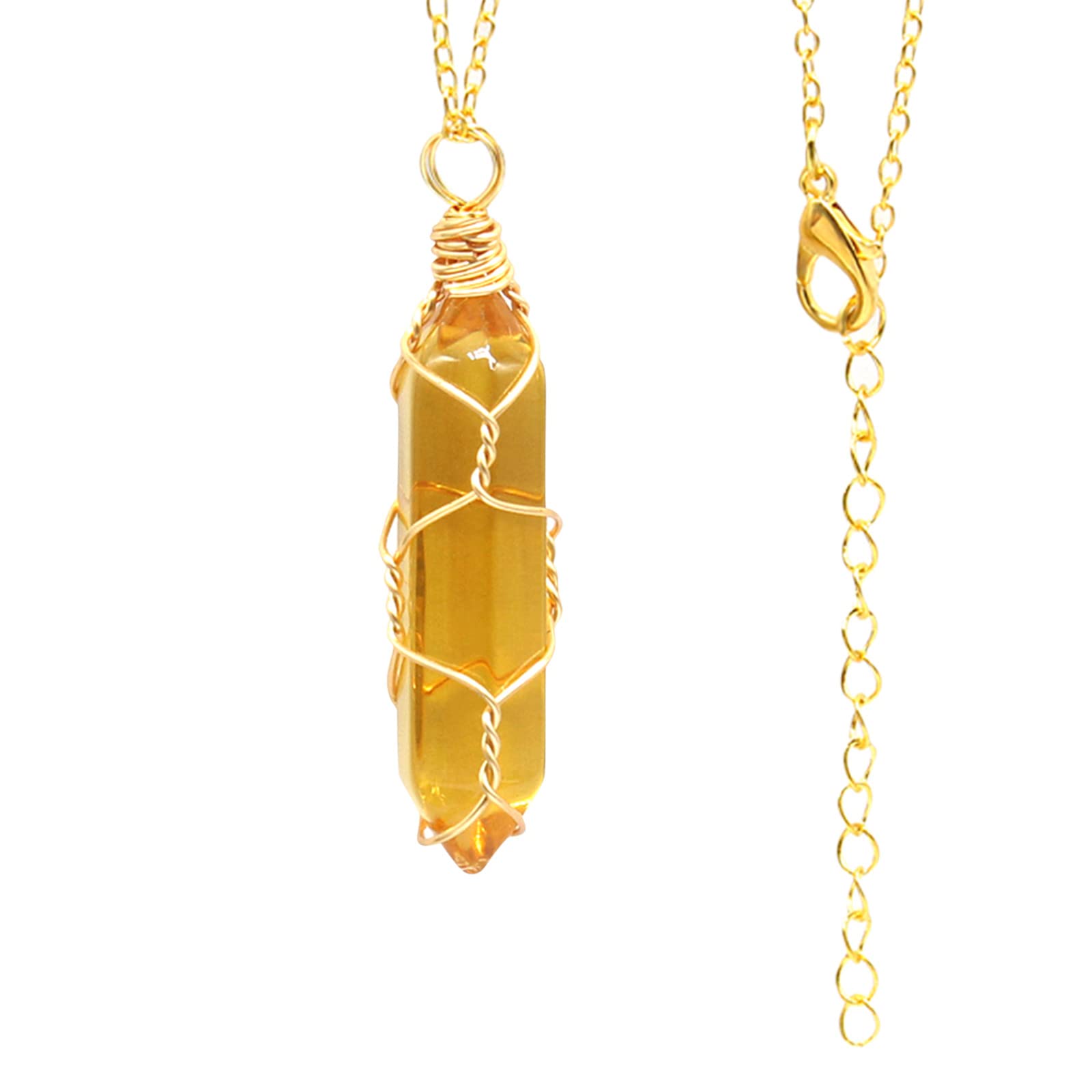 BBZUI Natural Stone Necklace with Golden Hexagonal Wire Wrap - Crystal Pendant for Women, Valentines Day Gift, Boho Jewelry for Everyday Wear & Special Occasions