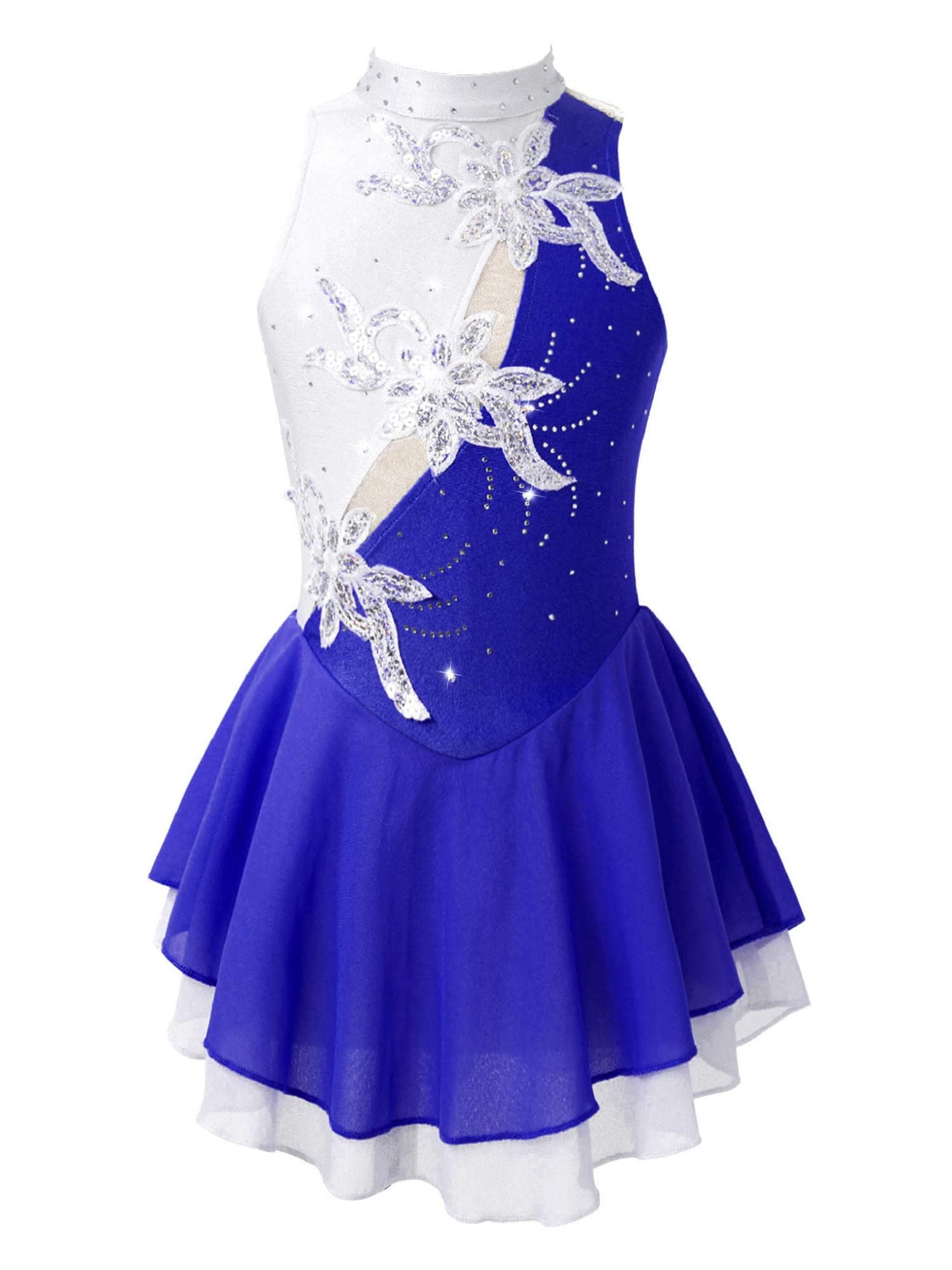 Sparkly Rhinestone Floral Girls Figure Skating Dress - Sleeveless Ballet Leotard for Gymnastics, Dance & Ice Skating Performance - Perfect for Recitals, Competitions & Stage Costumes