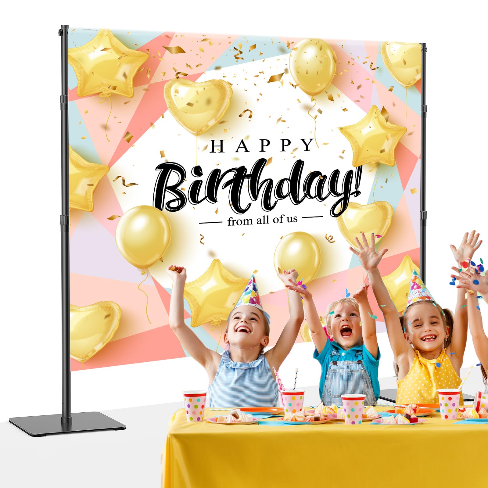 Heavy Duty 8x10 ft Adjustable Photo Backdrop Stand Kit with Steel Base - Professional Photography Backdrop Stand for Studio, Wedding, Birthday Party, Video Shoot - Durable & Portable for Indoor/Outdoor Use (Black)