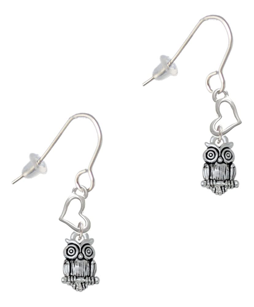 Silver Owl Heart French Earrings - Elegant Gift for Women