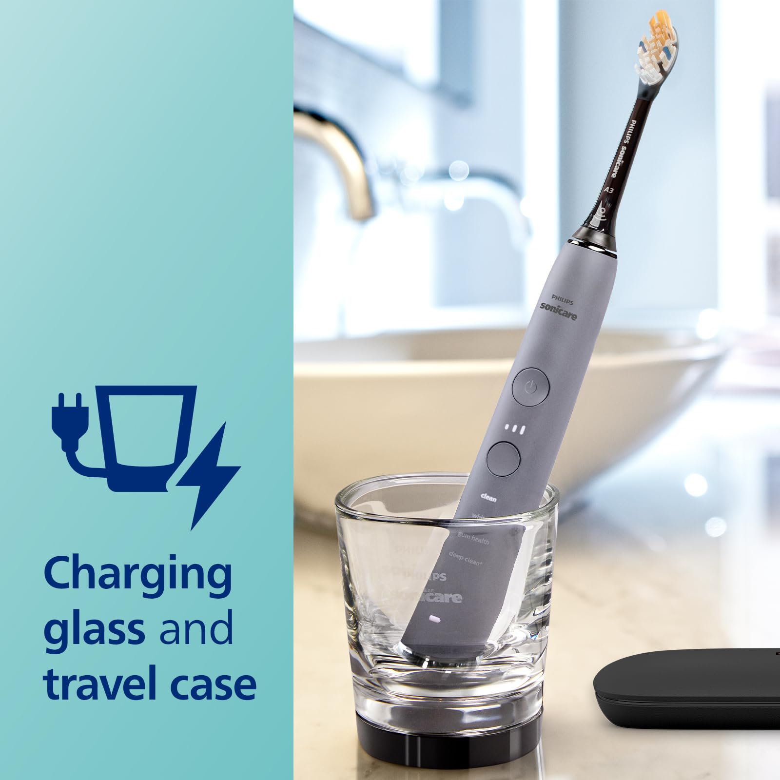 Philips Sonicare DiamondClean Smart 9300 Electric Toothbrush - Sonic Toothbrush with Bluetooth App, Pressure Sensor & Brush Head Detection, 4 Modes & 3 Intensity Levels (Grey, HX9903/45) - Perfect for Travel & Daily Oral Care