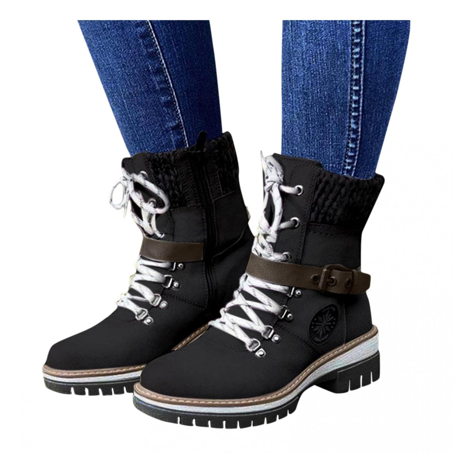 NOLDARES Women's Thigh High Buckle Stretchy Wedge Boots - Block Heel Side Zipper Slip On Over The Knee Casual Boots for Fall Winter Fashion, Party & Night Out
