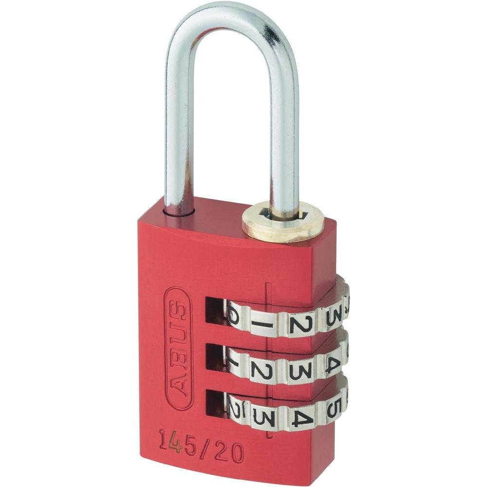 ABUS 145/20 Combination Lock - Adjustable 4-Digit Code, Aluminum Padlock for Suitcases, Lockers, Gym Bags & Travel Luggage - Security Level 3 - Red