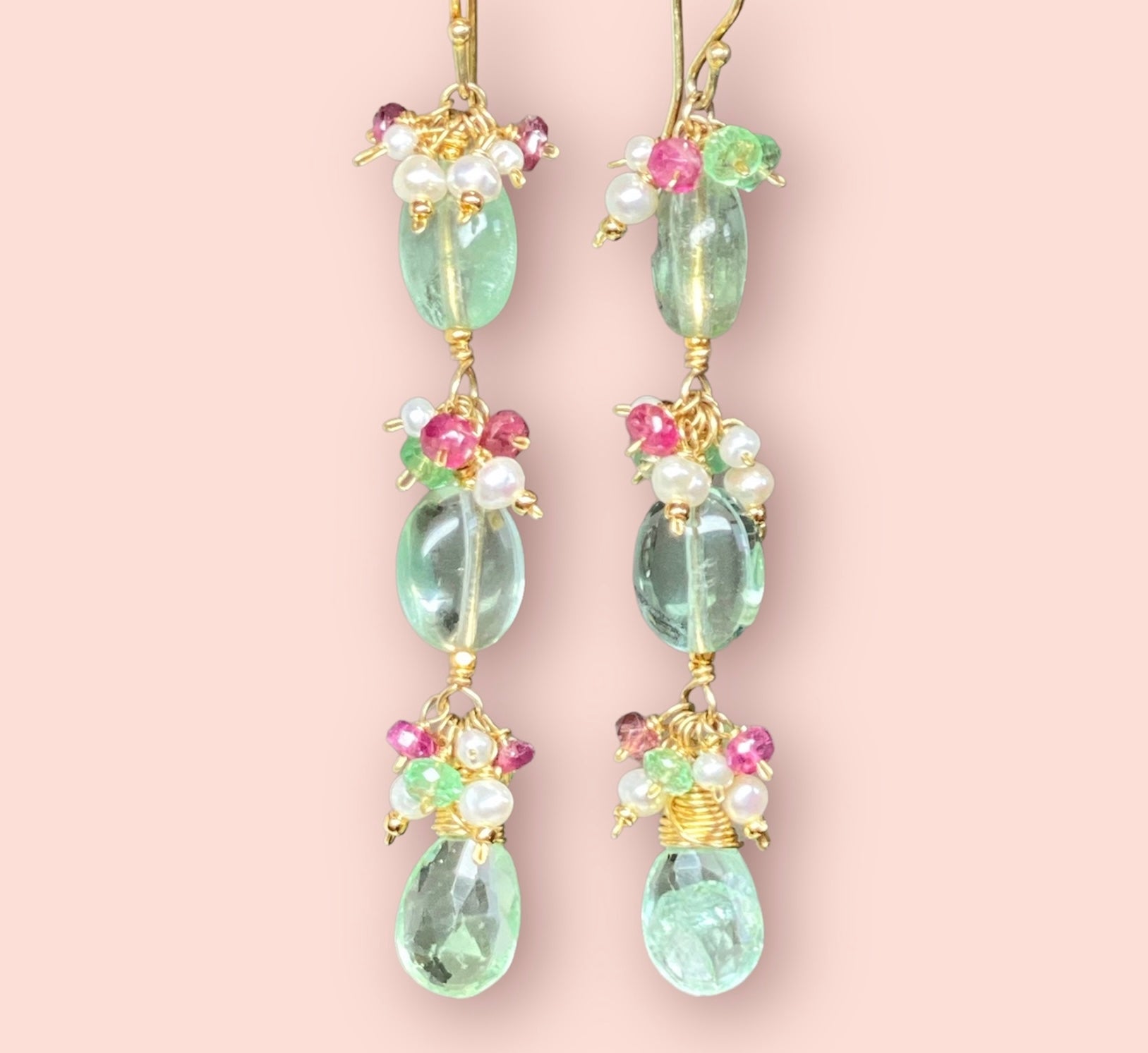 Long Green Fluorite Earrings - Natural Gemstone Cluster Jewelry for Women | Boho Chic & Elegant Party Accessories