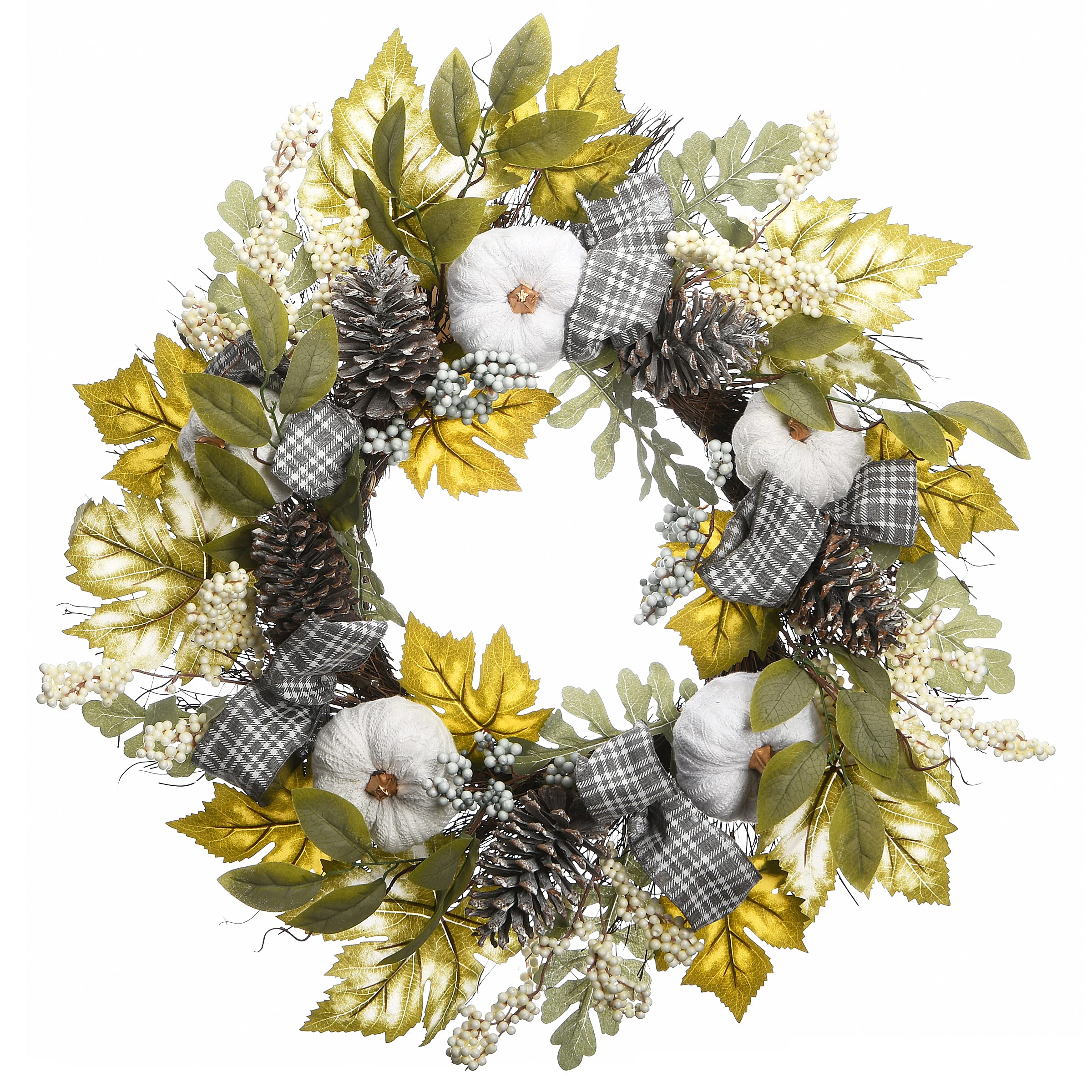 National Tree Company 30-Inch Artificial Autumn Wreath with Pine Cones, Berries, Gourds & Fabric Bows - Fall Decor for Front Door, Fireplace & Seasonal Home Decorating