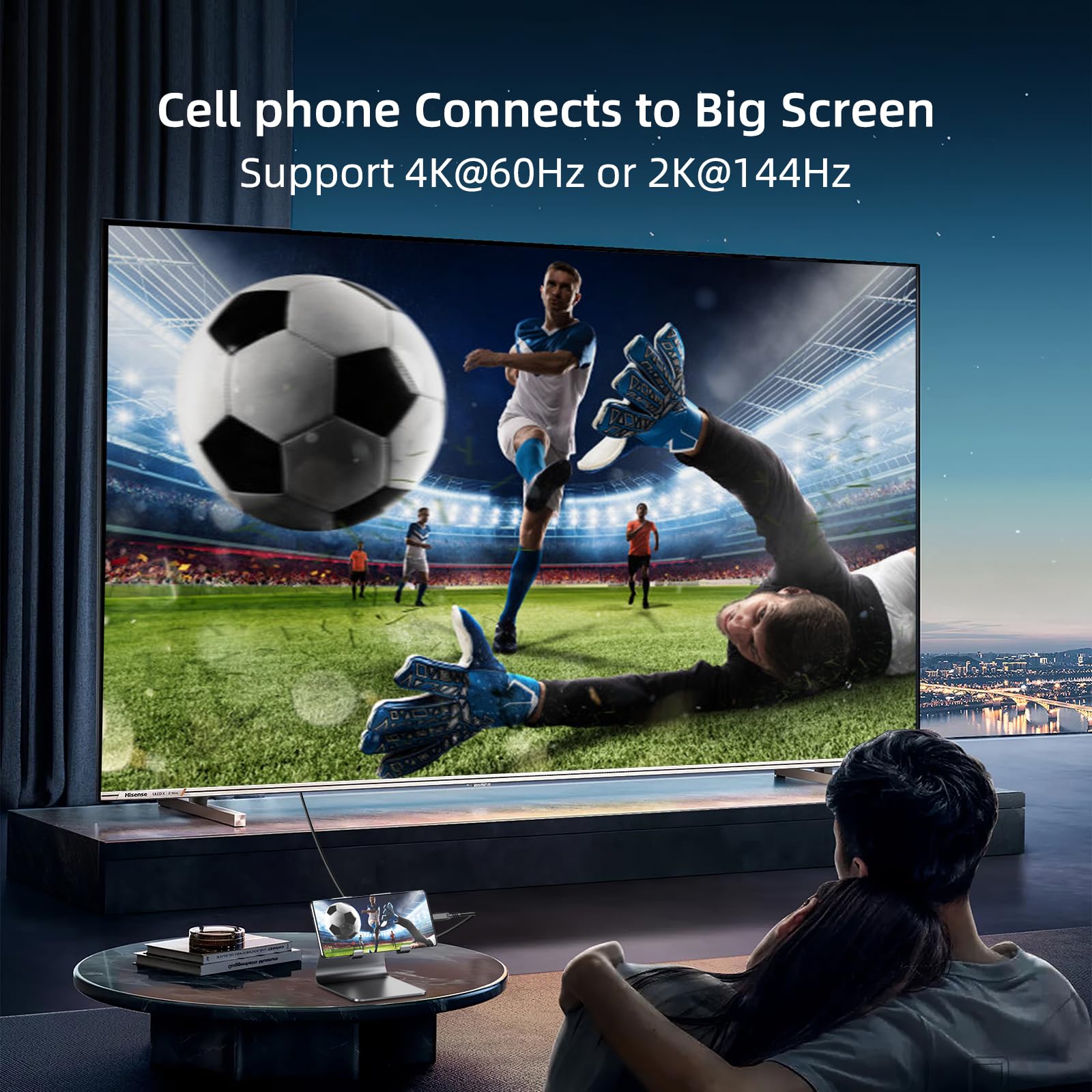 4K@60Hz USB C to HDMI Cable 6.6FT, Thunderbolt 3/4 Compatible for MacBook Pro/Air, iPhone 16/15 Pro/Max, Surface, Samsung Galaxy - High-Speed Video & Audio Transmission for Home Theater, Gaming, and Office Presentations