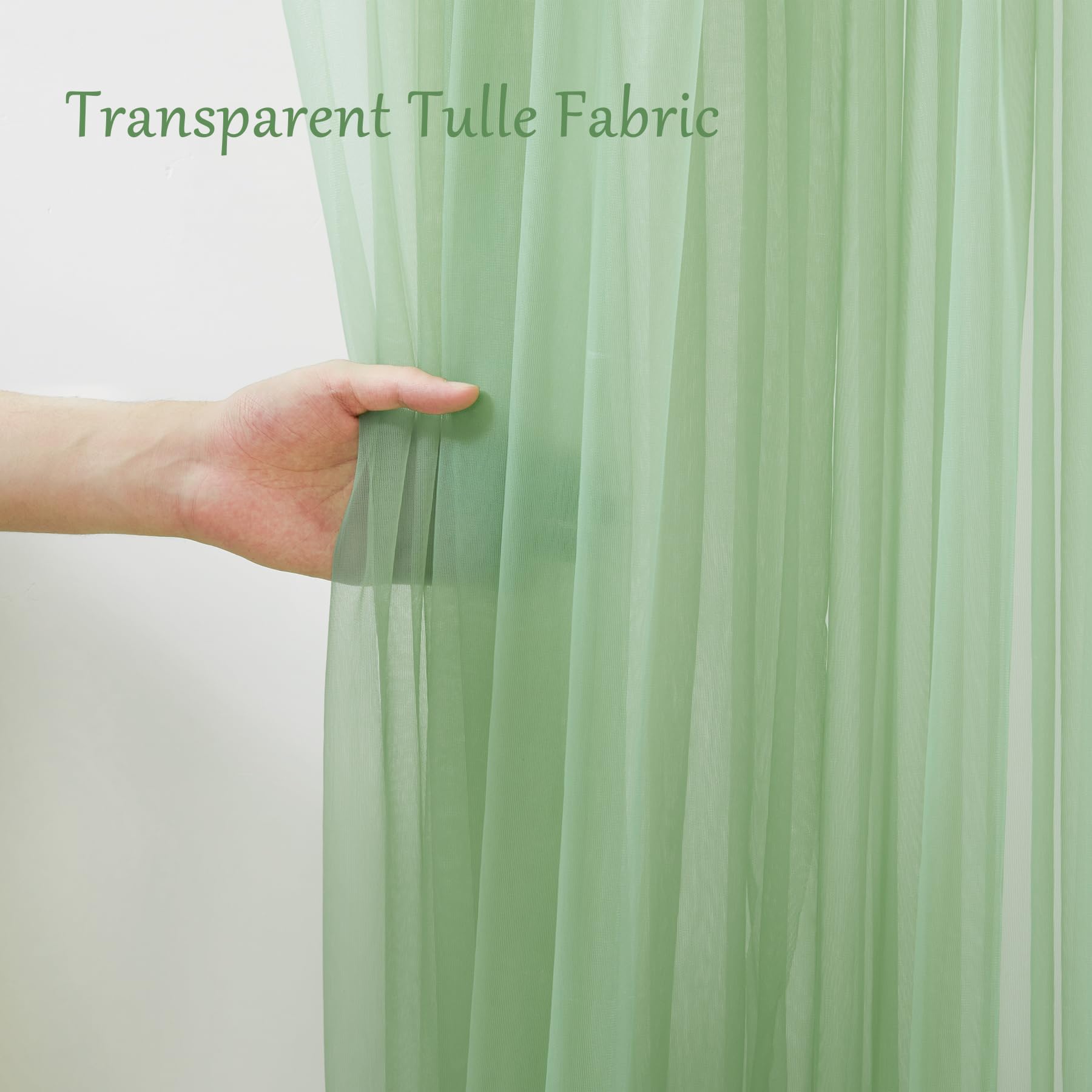 10×10ft Green Tulle Backdrop Curtain with Fairy Lights - Sheer Wedding Party Decor, Photo Booth Background, Birthday Celebration Drapes for Home & Event Decorations