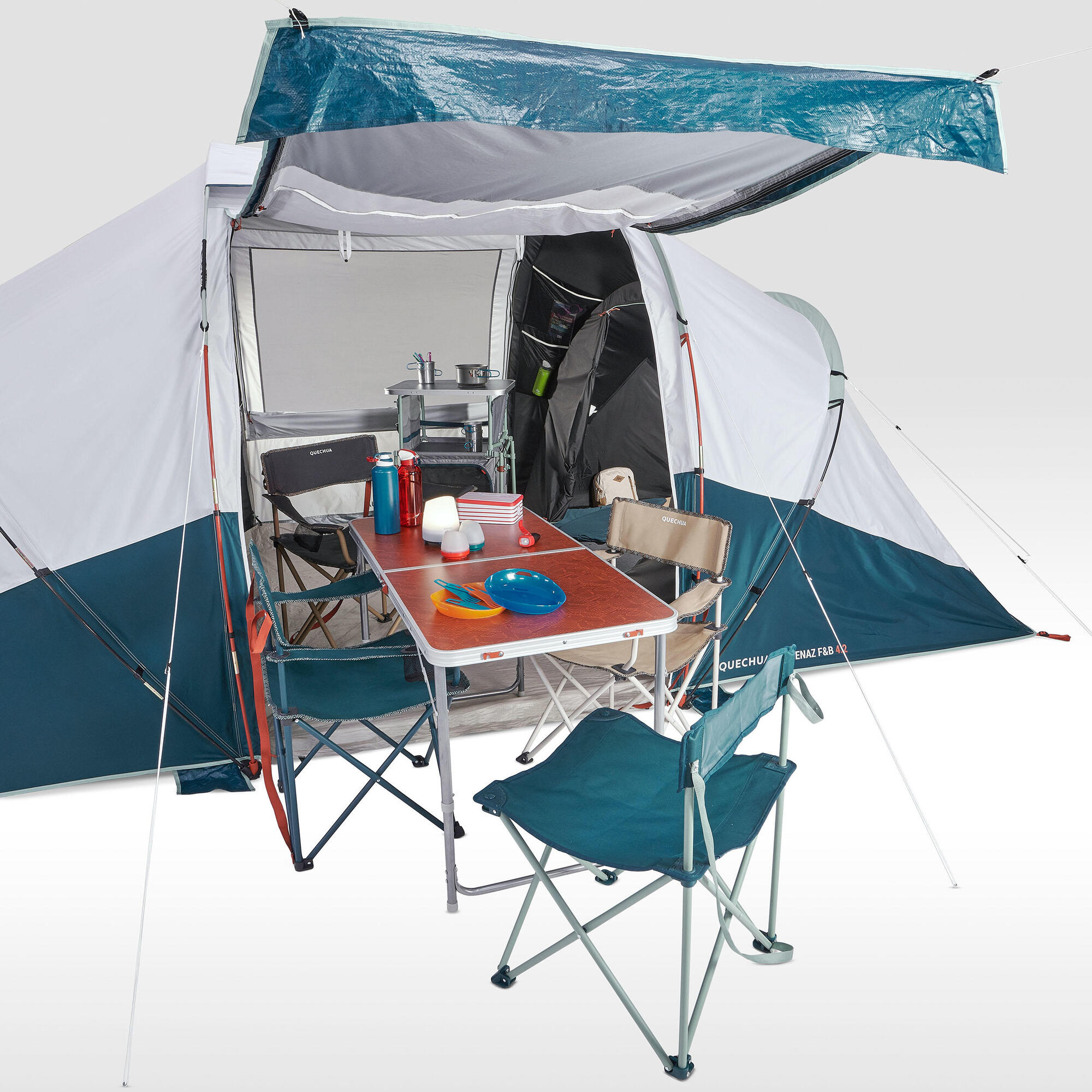 Quechua Arpenaz Fresh & Black Waterproof 4-Person 2-Room Family Camping Tent - Lightweight & Breathable for Outdoor Adventures, Hiking, and Backyard Camping