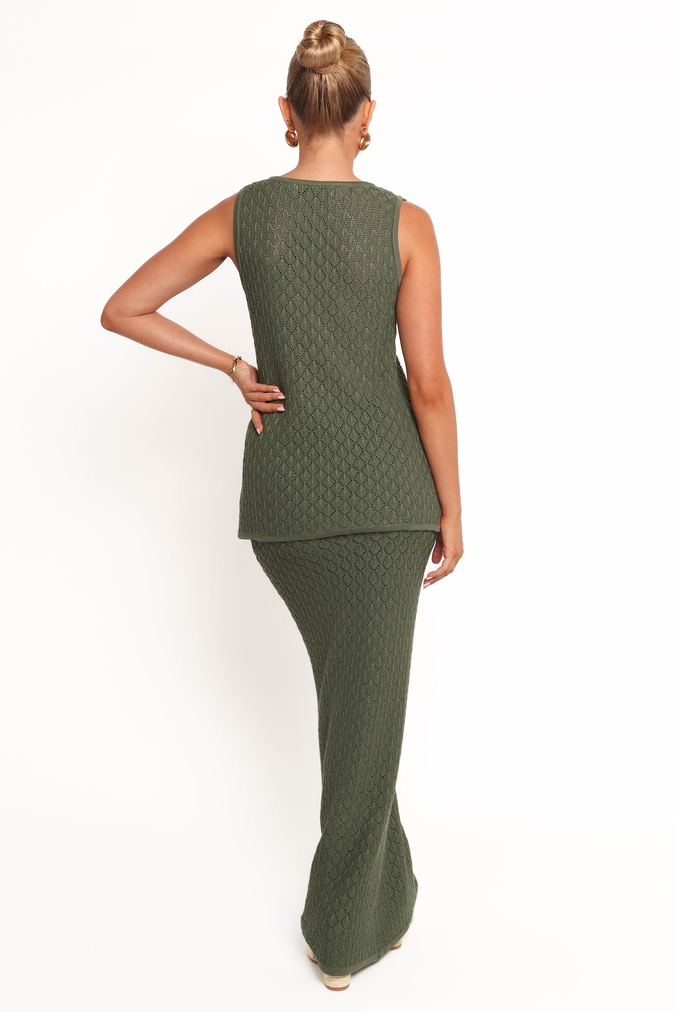 Asplie Knit Maxi Skirt for Women - Olive Green Long Flowy Skirt with Elastic Waist | Perfect for Casual Wear, Beach Outfits & Boho Style Fashion