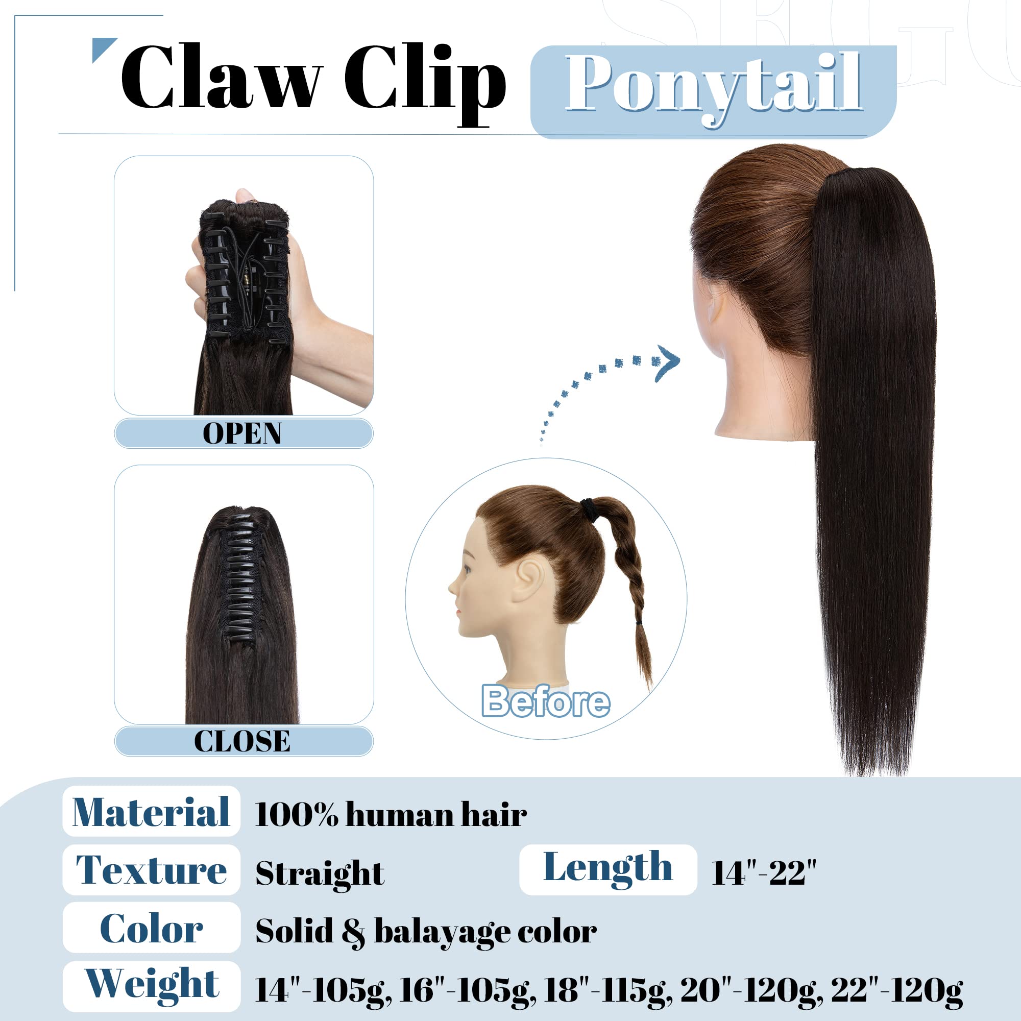 SEGO Human Hair Clip-in Ponytail Extension - 18 Inch Long Straight Real Hair Ponytail for Women (Natural Black, 115g) - Perfect for Parties, Weddings & Everyday Styling