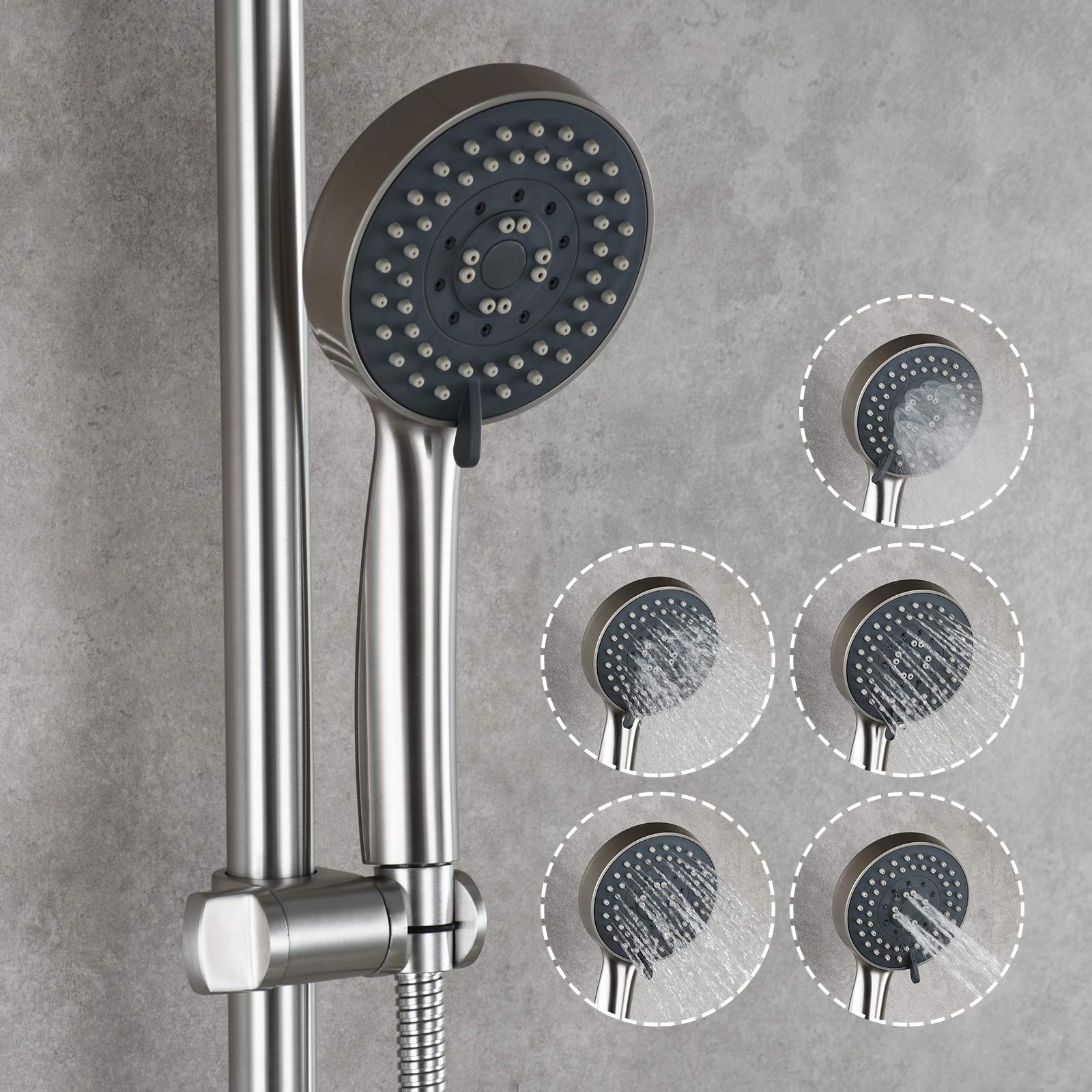 Premium 6-Function Shower Set with Extendable Shower Bar, High Pressure Shower Head & Flexible Hose - Brushed Nickel Finish for Bathroom & Spa Experience