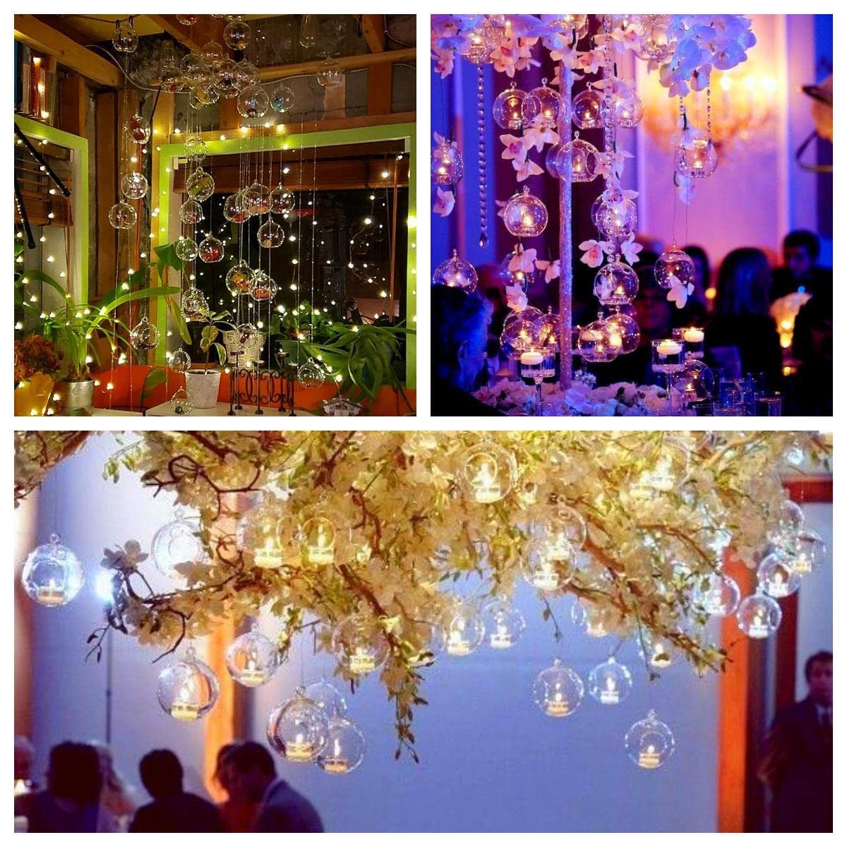 18 Pcs Clear Hanging Glass Candle Holders with LED Lights - 3.15